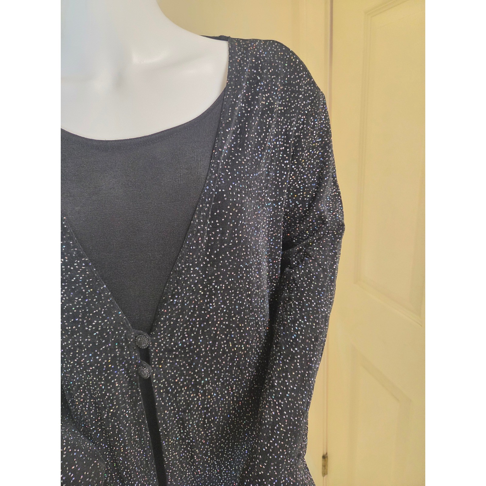 Vintage Sheri Martin NY Glitter Knit Dress & Cardigan Set Black Size 12 2 Piece