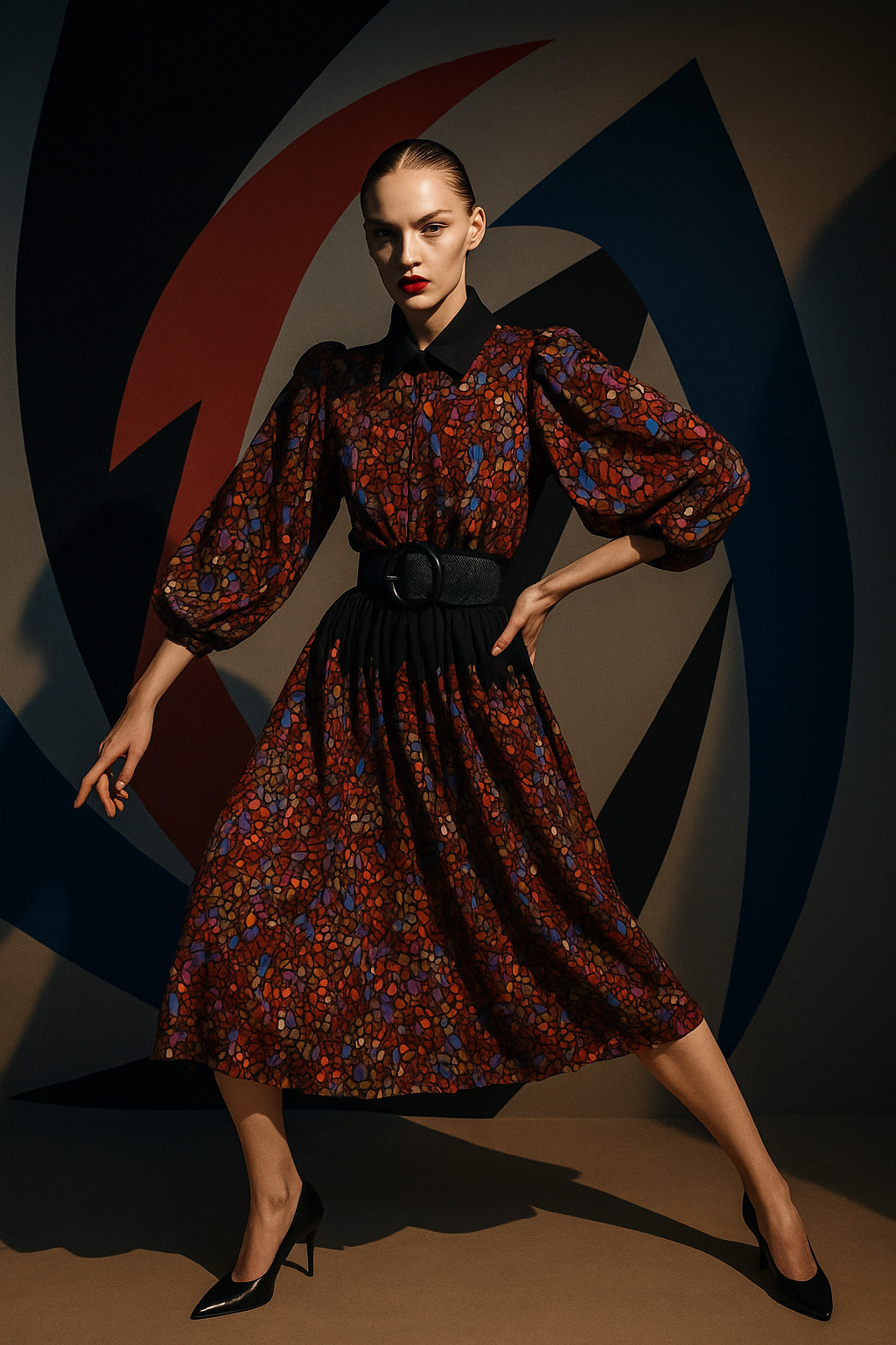 Lisabella Roma Vintage Midi Dress 70s 80s Jersey Fit & Flare Mosaic Pattern 40 42