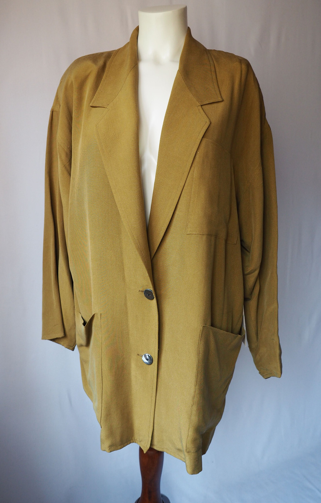 Vintage Dianne B. Cygne 100% Silk Oversized Blazer Printed Silk Lining Citron P