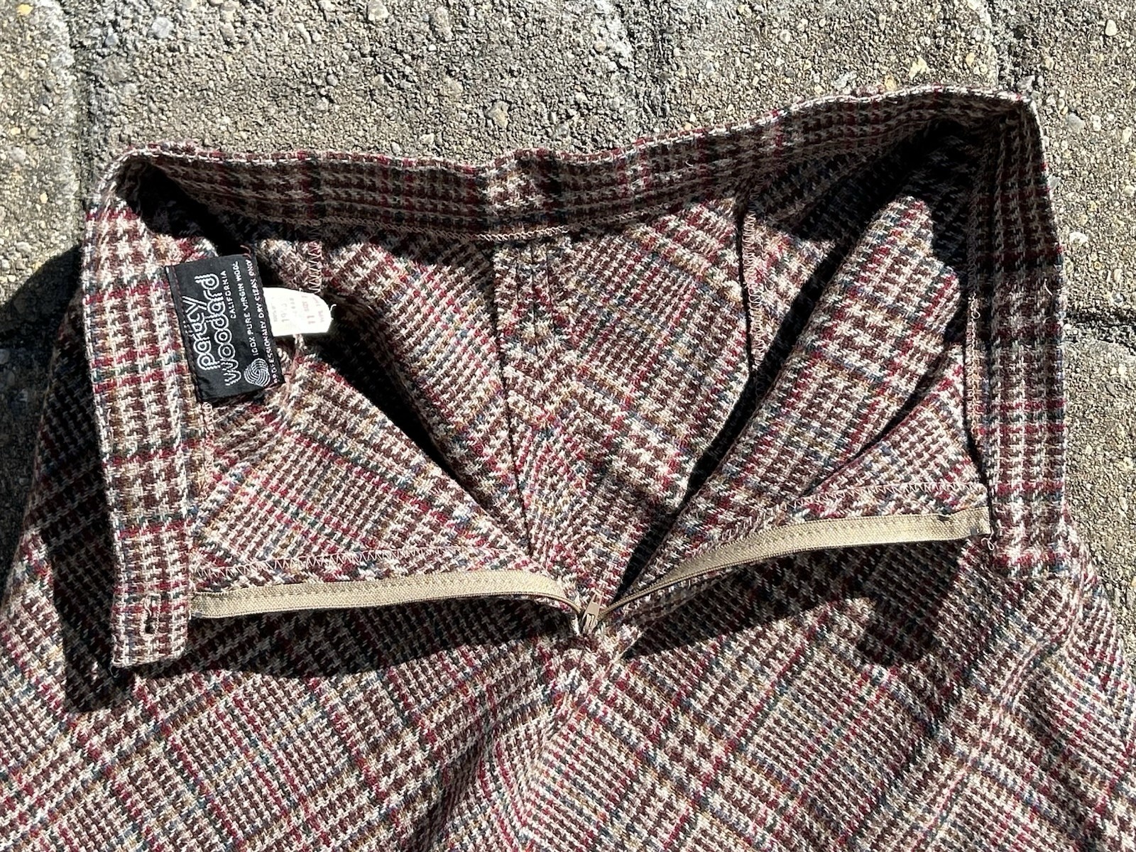 Vintage 60-70s Patty Woodard Button Zipper Plaid Wool Midi Skirt Size 11-12