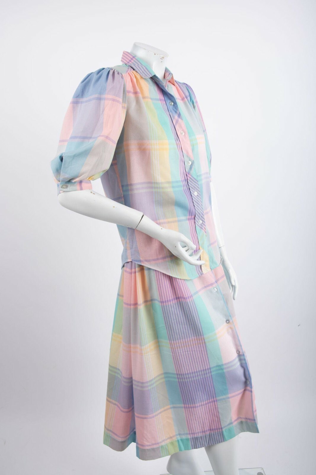 1970s Cheryl Tiegs Vintage Shirt Top Skirt Separates Plaid Pastels Women’s Small