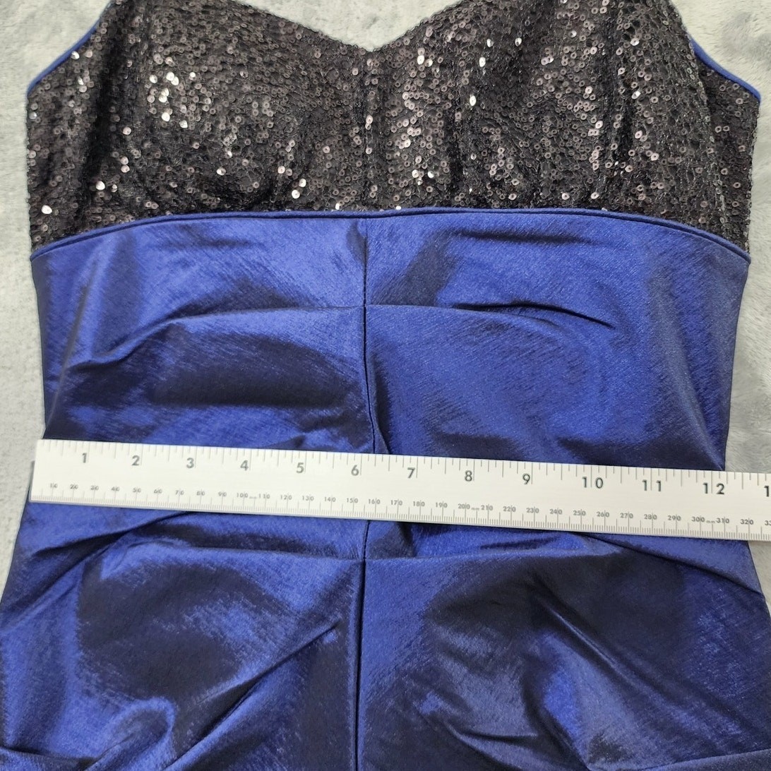 Vintage Hailey Logan Adrianna Papell Dress Womens XS Blue Black Taffeta Sequins
