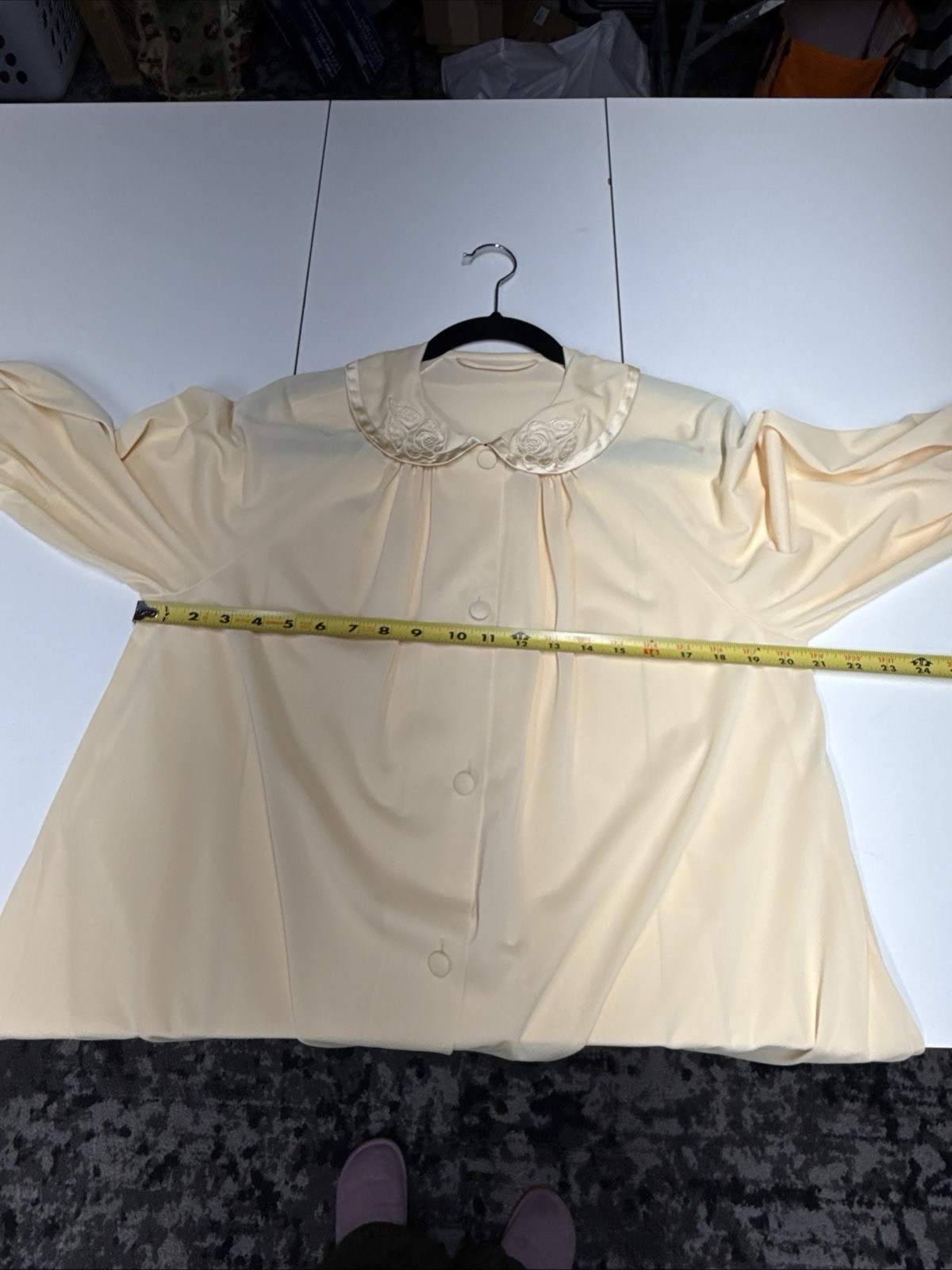 Vintage GOSSARD ARTEMIS Housecoat Robe Sz S Yellow Rose Embroidery Nylon USA