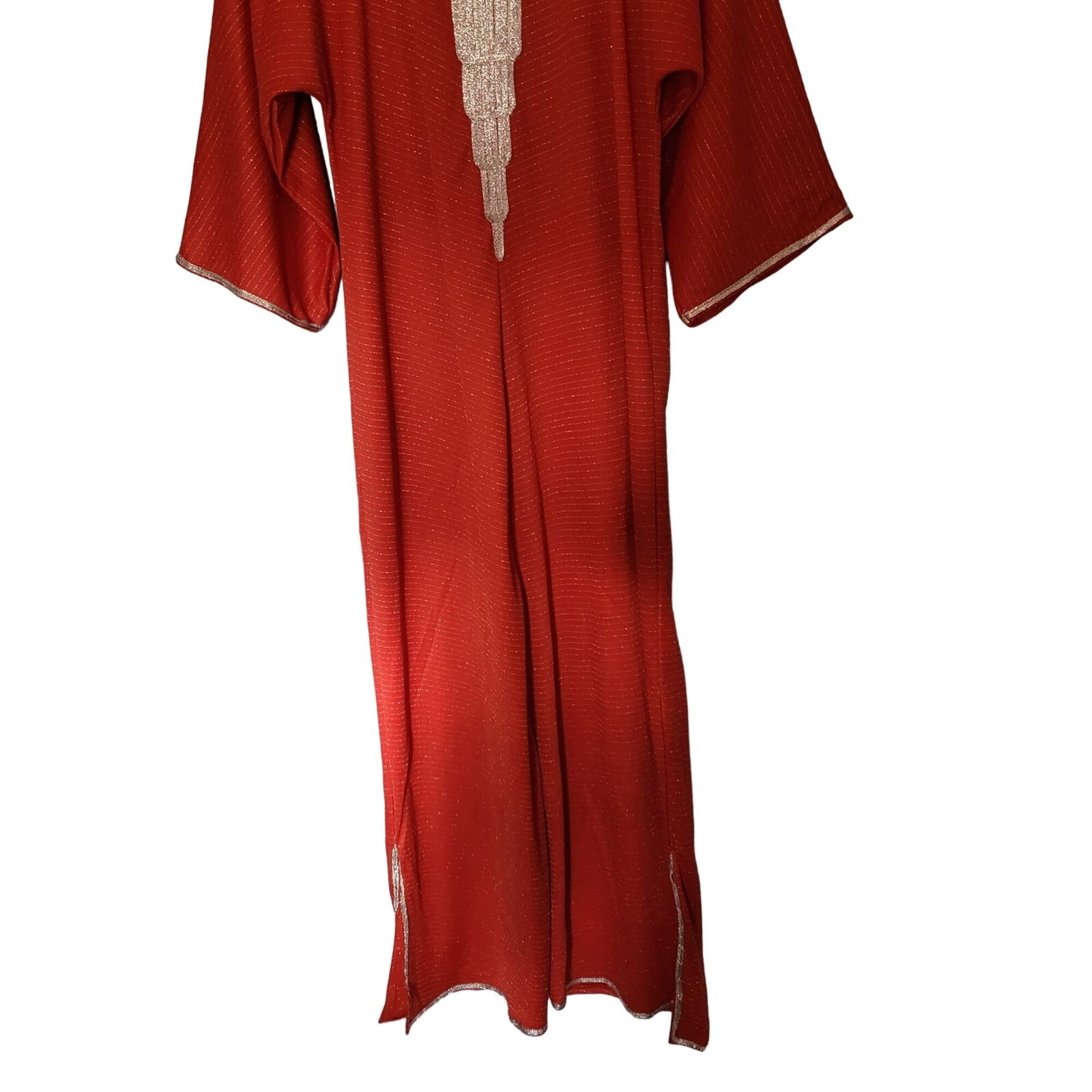 80s Moroccan Caftan Vintage Red Viscose Kaftan House Dress