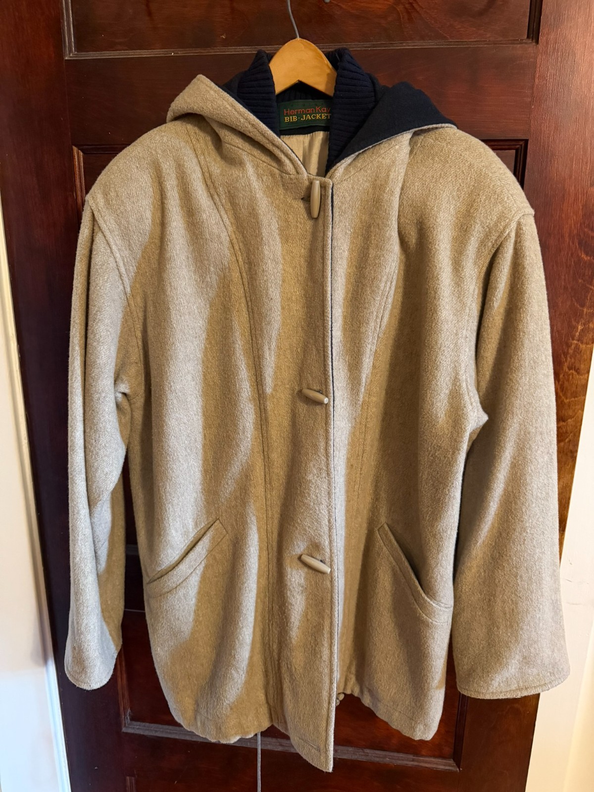 Vintage Herman Kay Original Bib-Jacket Hooded Toggle Coat Oatmeal Beige 80s 90s