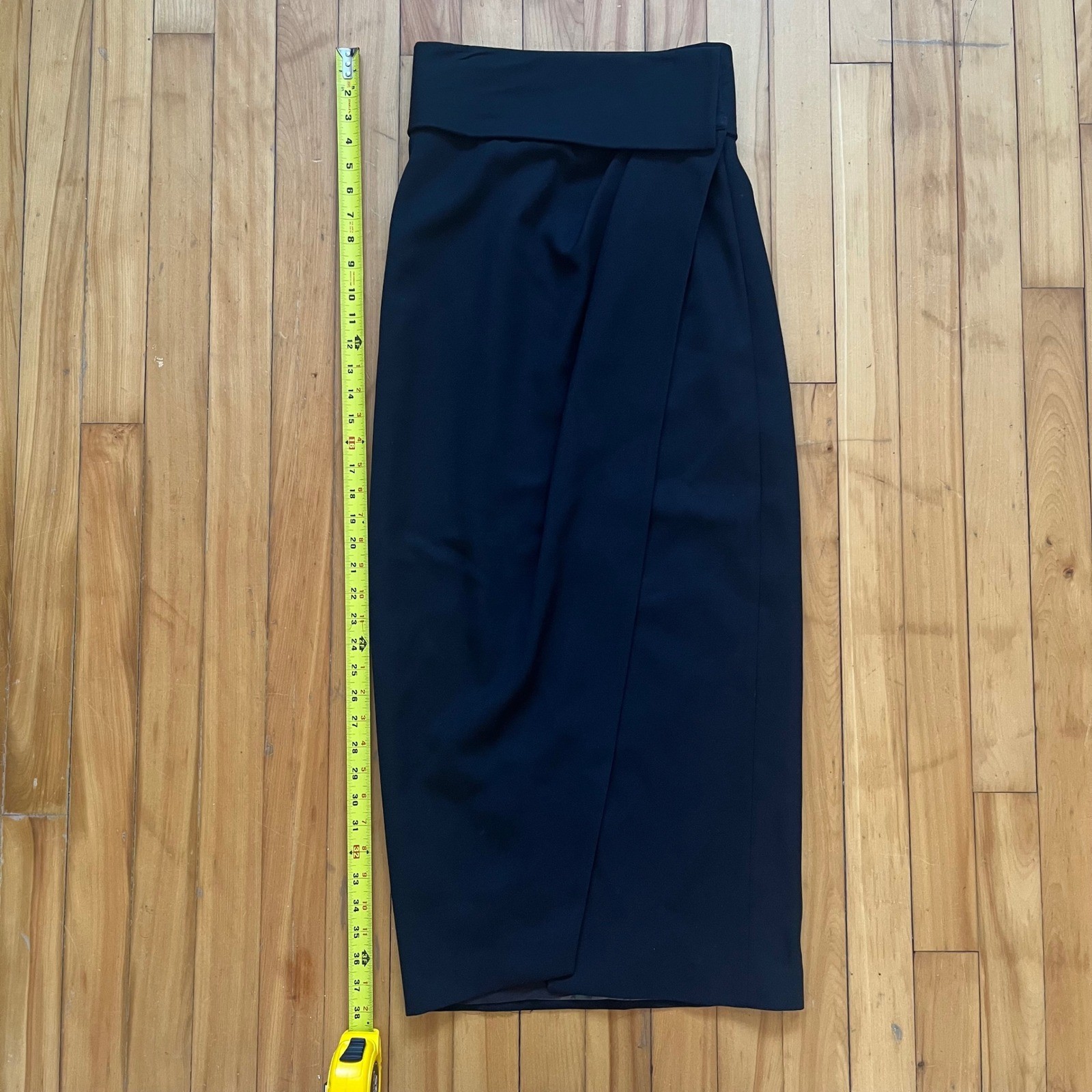 Emporio Armani Vintage Black Wrap Midi Skirt High Waist Wool Made in Italy Sz 42