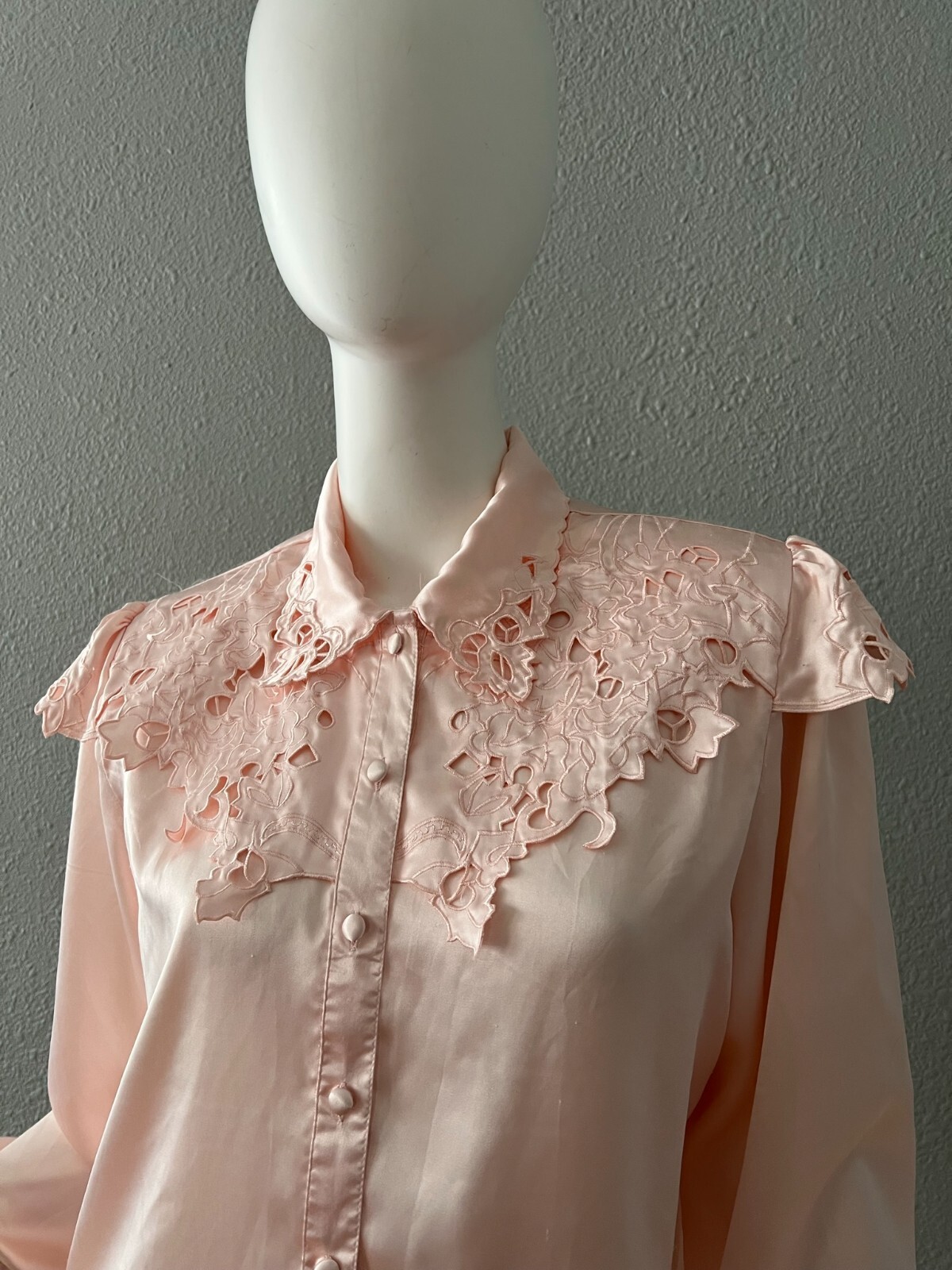 Vintage Light Pink Silky Liquid Satin Button Secretary Blouse Top M