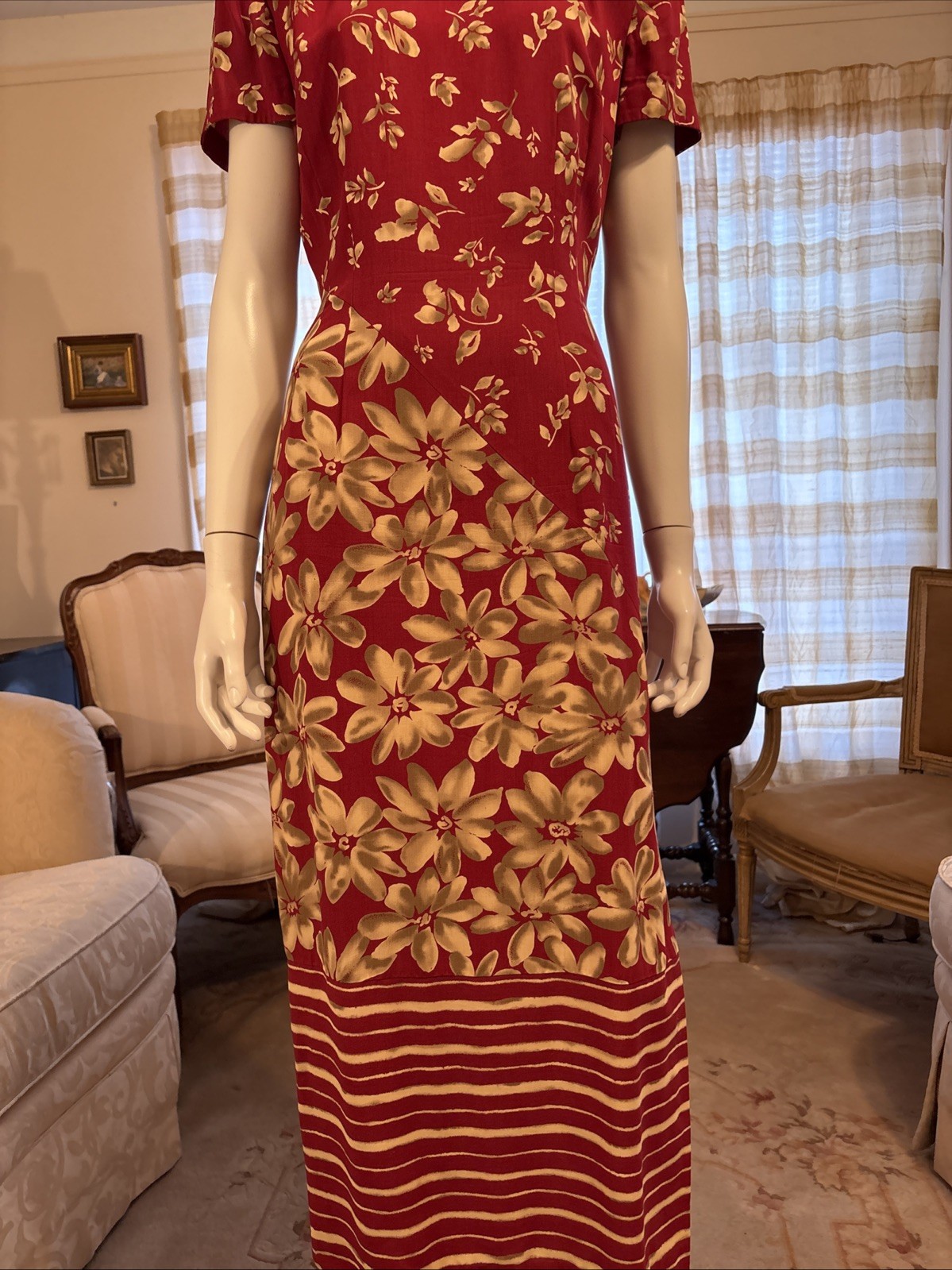 Vtg Donna Morgan Floral Maxi Dress Red With Flower Pattern Sz 4 Beautiful
