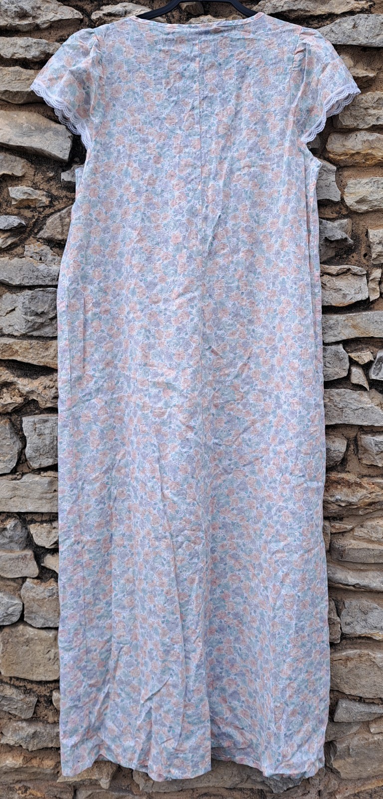Vtg Stardust Long Nightgown Large 80s White Purple Pink Floral Cottagecore