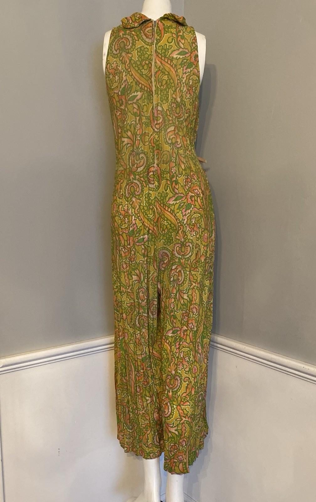 Vintage Womens Jumpsuit Wide Leg Mod Disco Boho Paisley Sleeveless Hippie Size M
