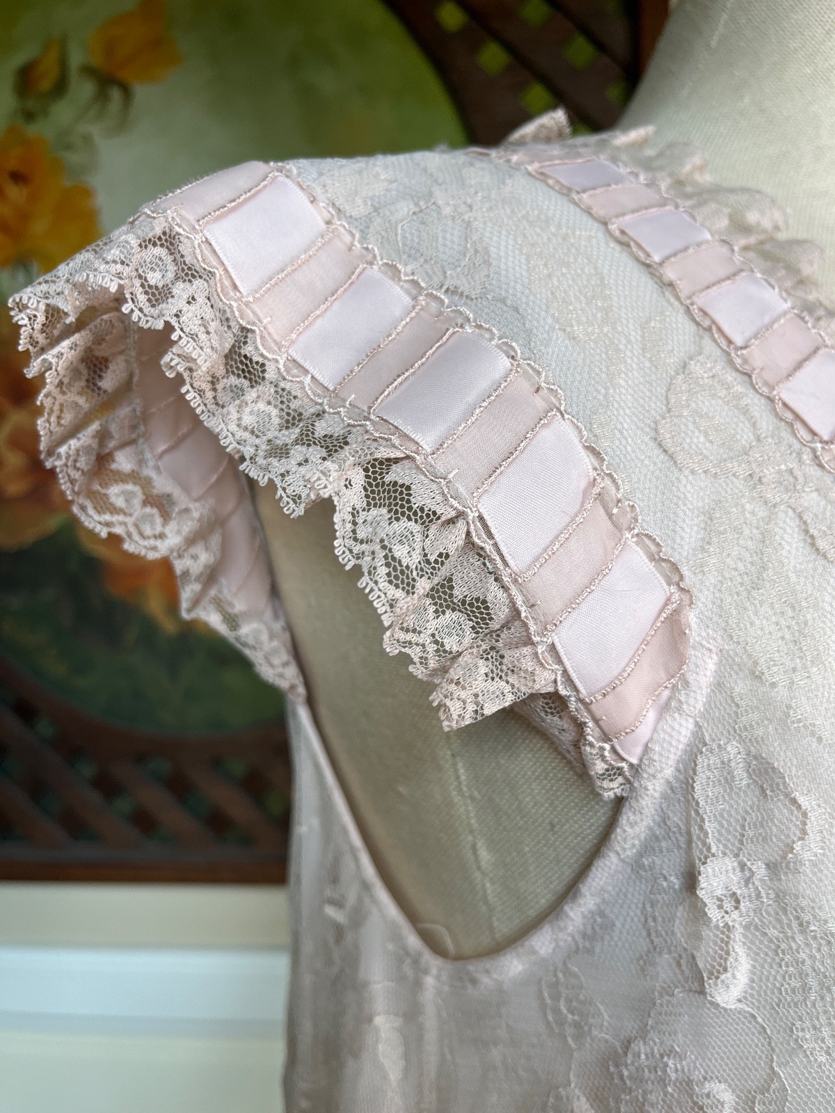 VTG Odette Barsa Floral Lace Robe & Pink Chiffon Nightgown Peignoir Coquette M/L