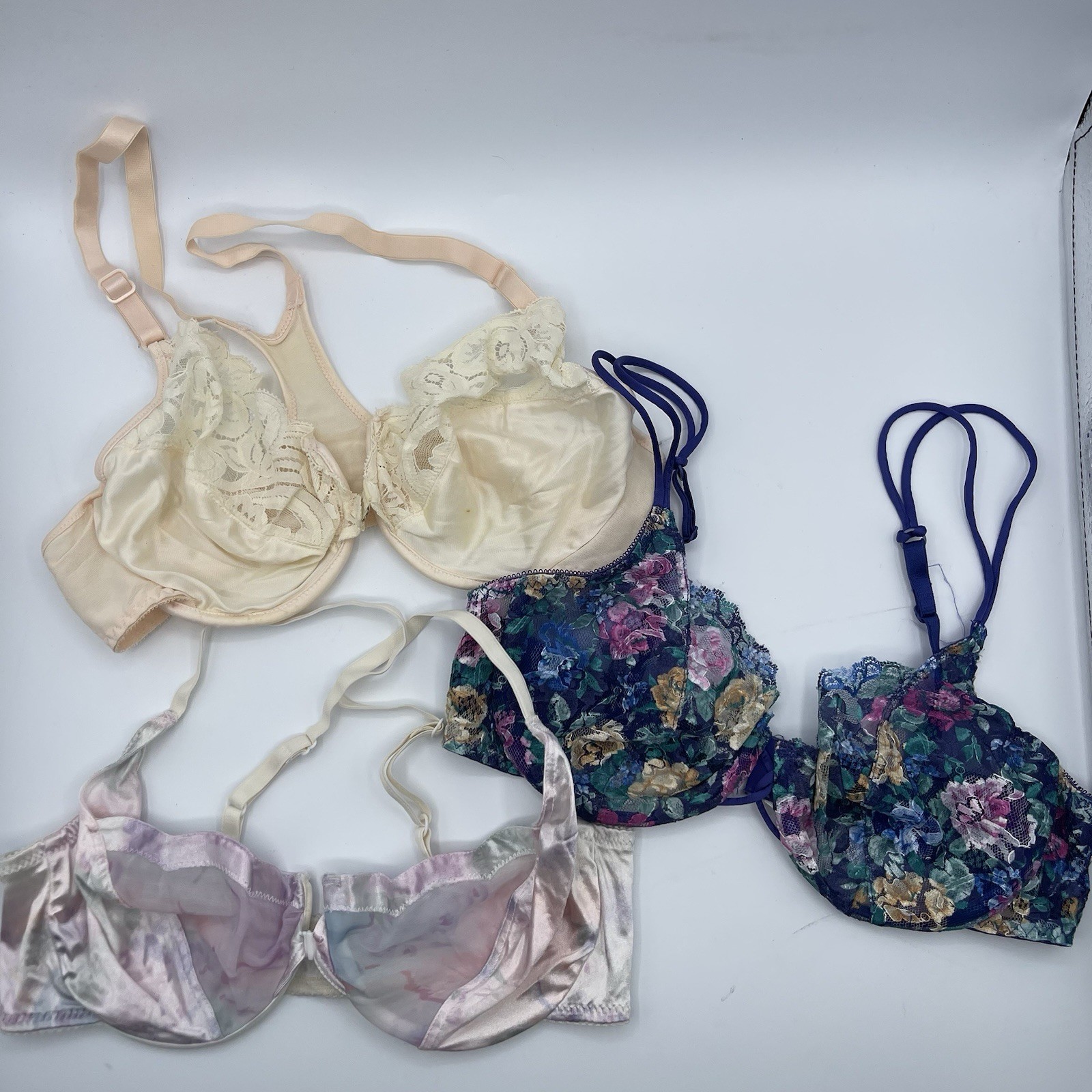 Vintage 1990s bra set of 3 floral pretty sheer size 36 C Lilly of France jaclyn