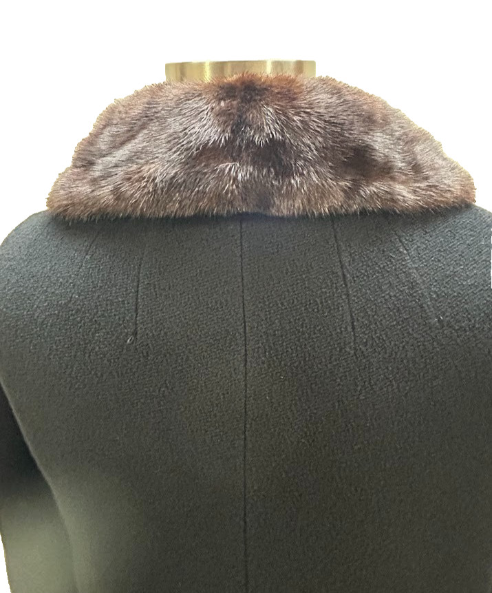 VTG ILGWU Union Made Wool Opera Swing Overcoat Black Fur Collar Women Sz 2XL