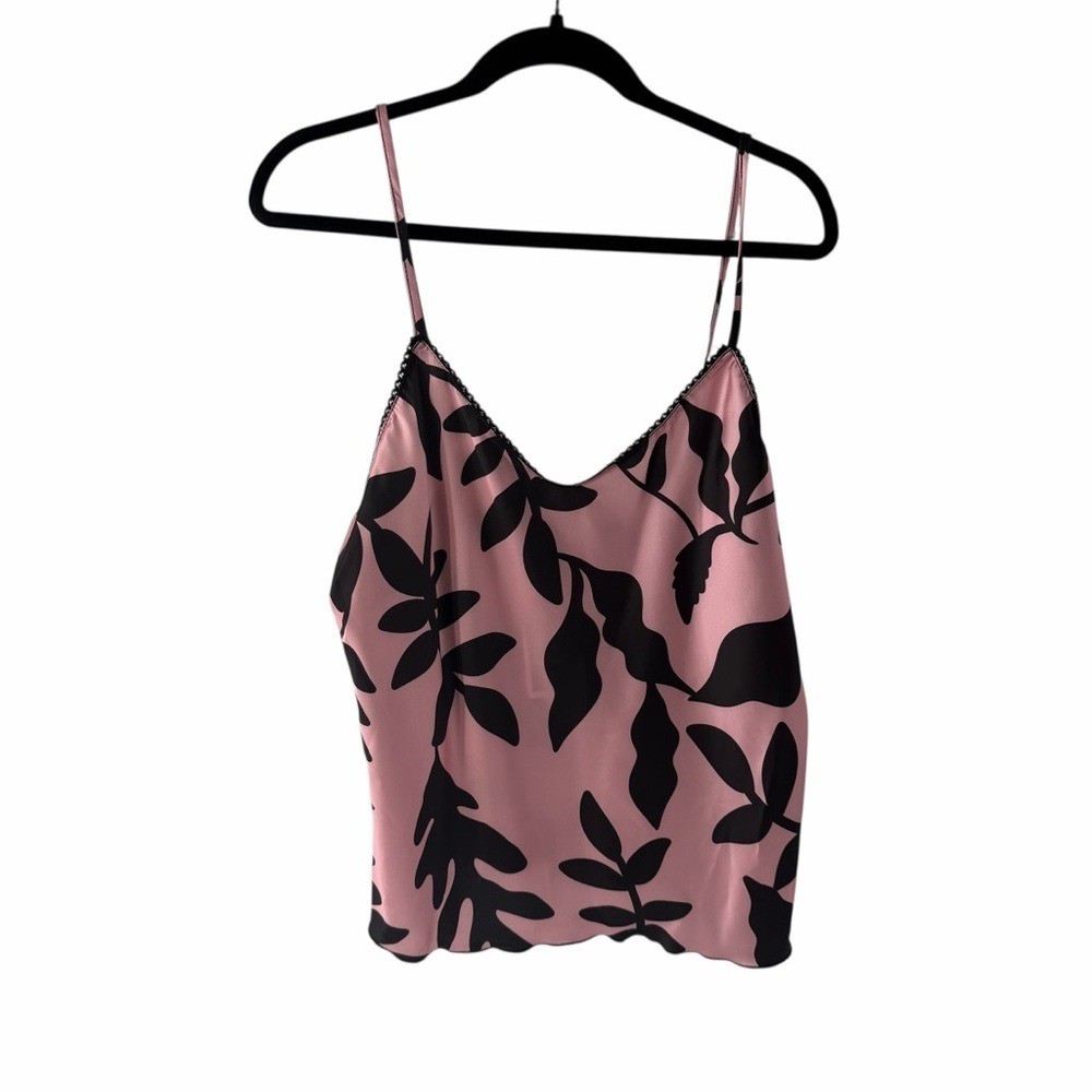 NWT Tash + Sophie Feminine Coquette Pink and Black Leaf Print Silky L Camisole