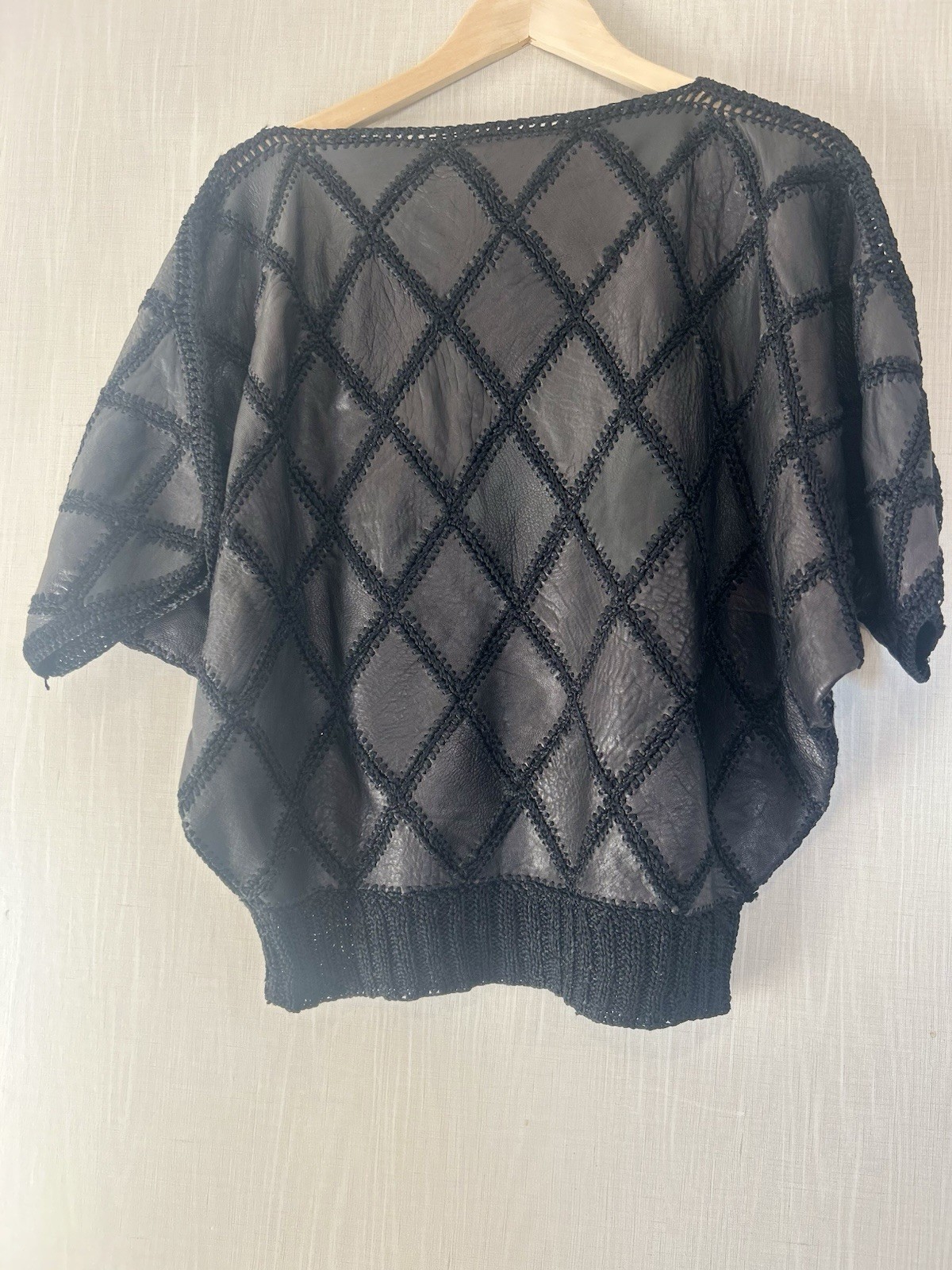 1970s Black And White Leather Pact work Top Size, S.