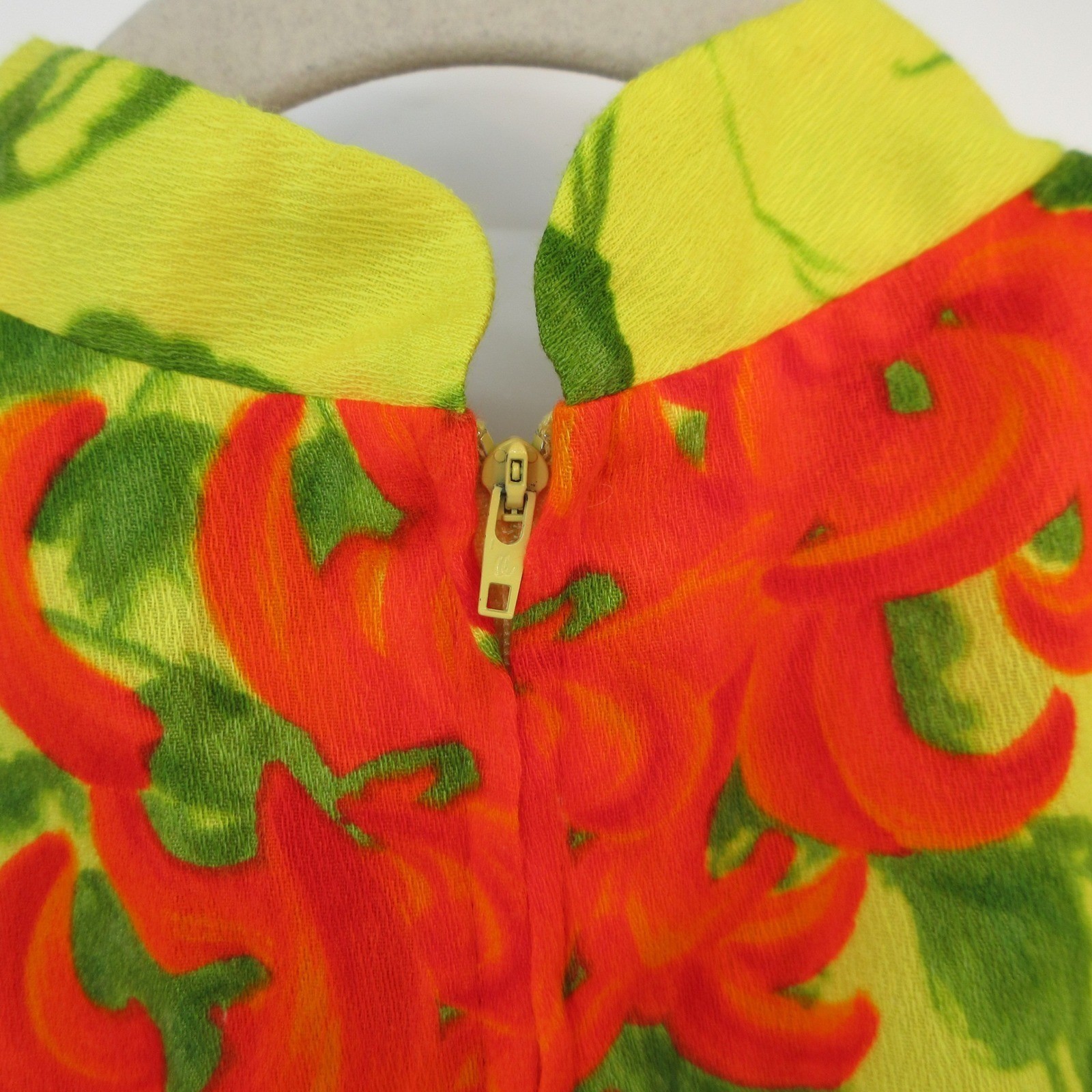 Vintage Andrade Honolulu Cheongsam Maxi Dress Yellow Floral Frog Closure Sz 14