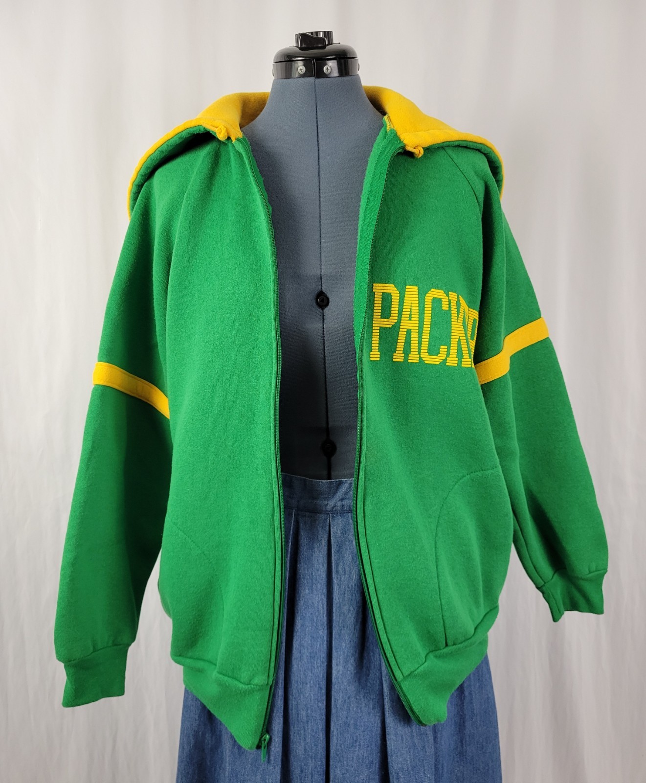 Vtg Pro Star Sports Green & Gold Packers Zip Up Hoodie Size Youth XL (Adult SM)