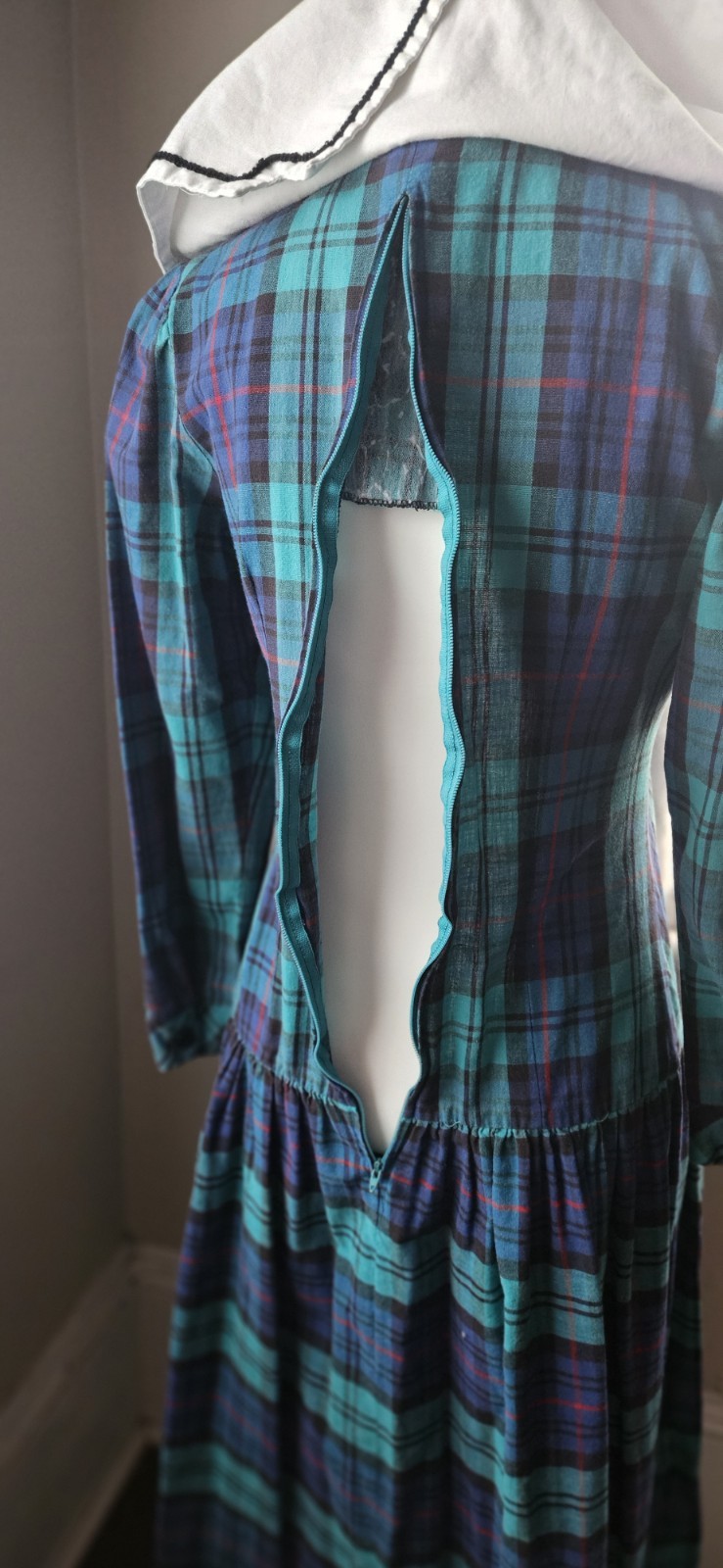 Misty Lane 7/8 Sailor Dress Plaid Drop Waist Vintage Cosplay Fitted Crest