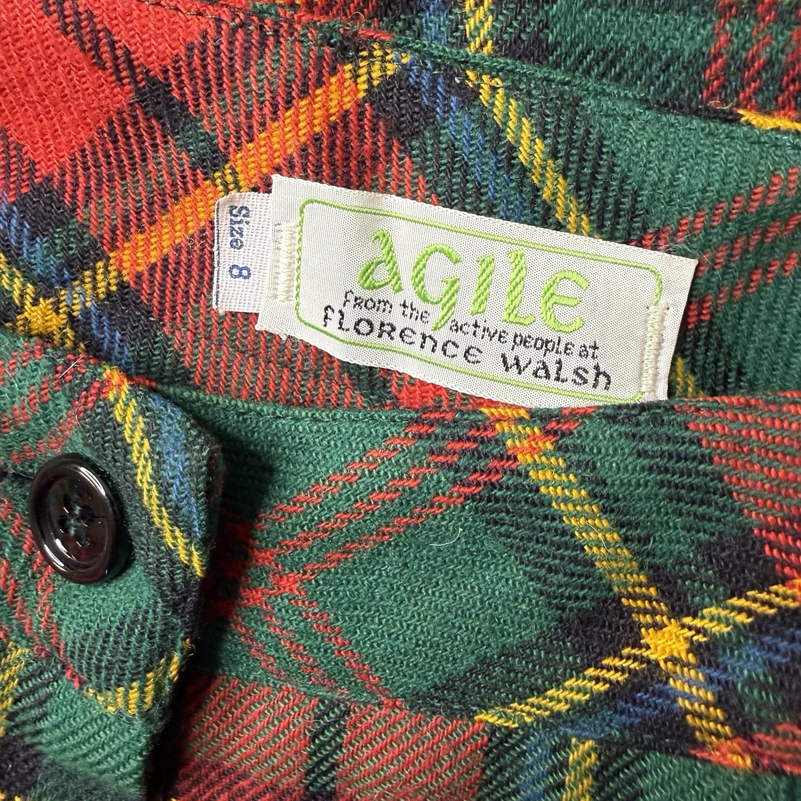 Vtg. Agile Florence Walsh Red Green Plaid Tartan A – Skirt Wool Size 8 Lined