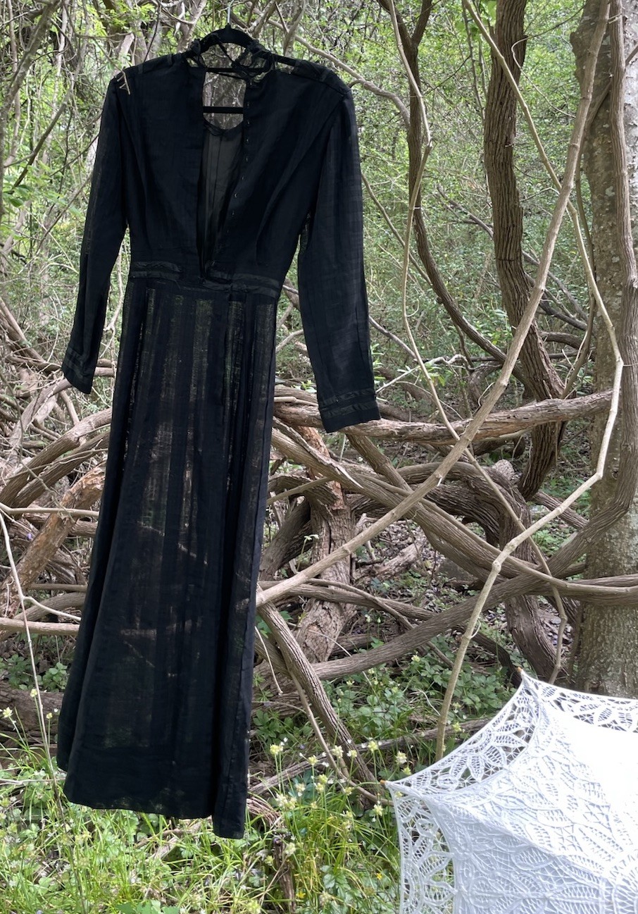 Authentic 1900s Victorian or Edwardian Black mourning dress Lightweight sheer XS