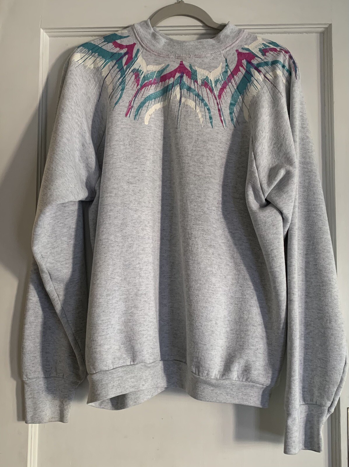 Vintage Fruit Of The Loom Sweatshirt XL Embellished Feathery Paint Splash 80s**