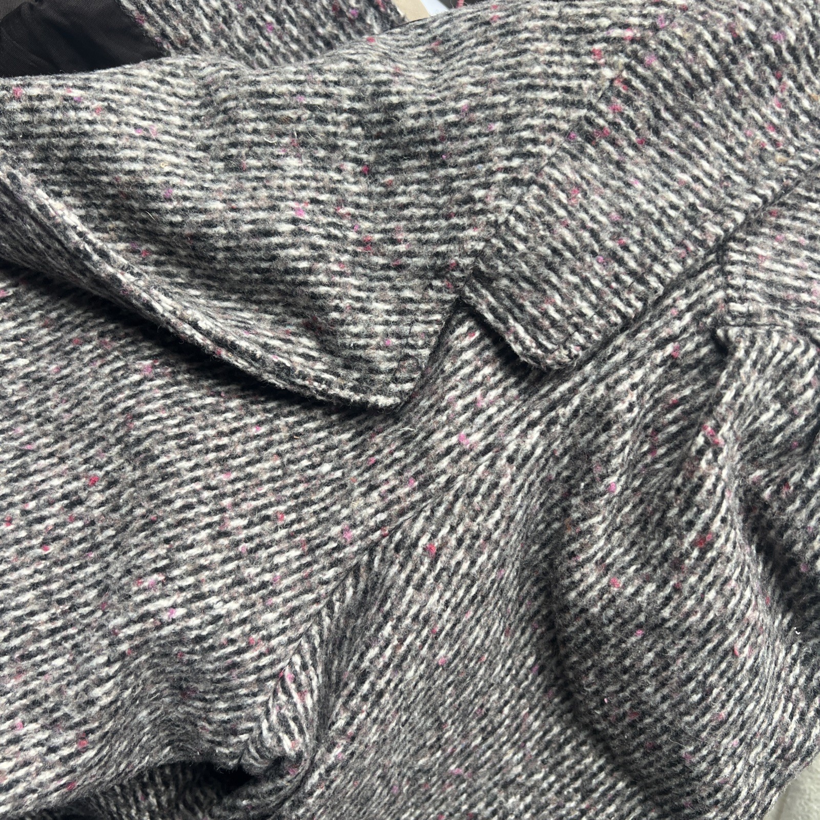 Vintage Herringbone Tweed Wool Blend Coat NY girl Gray White Union Made USA