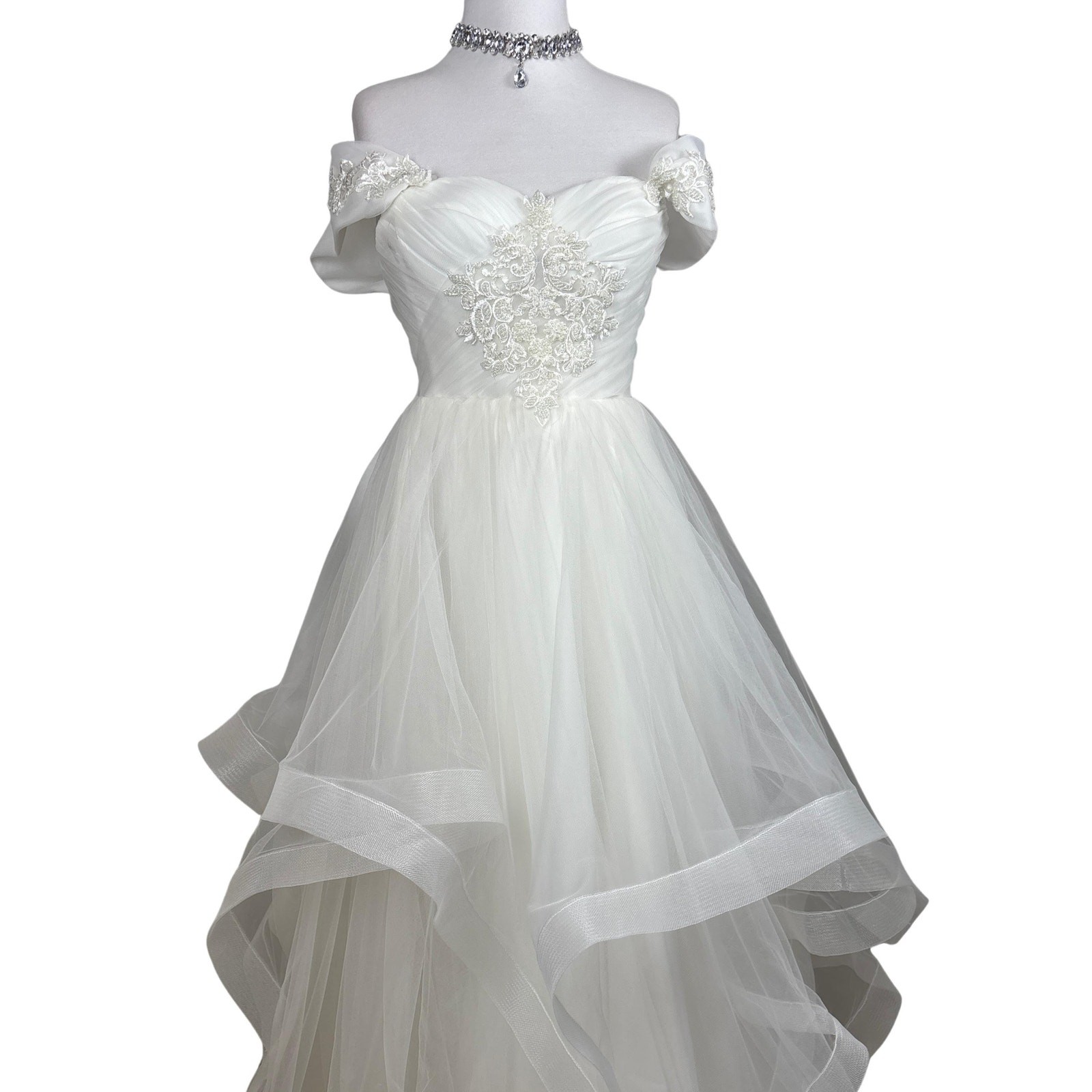 Vintage Ivory Bridal Gown Lace Up Back Off Shoulder Wedding Dress Fairycore