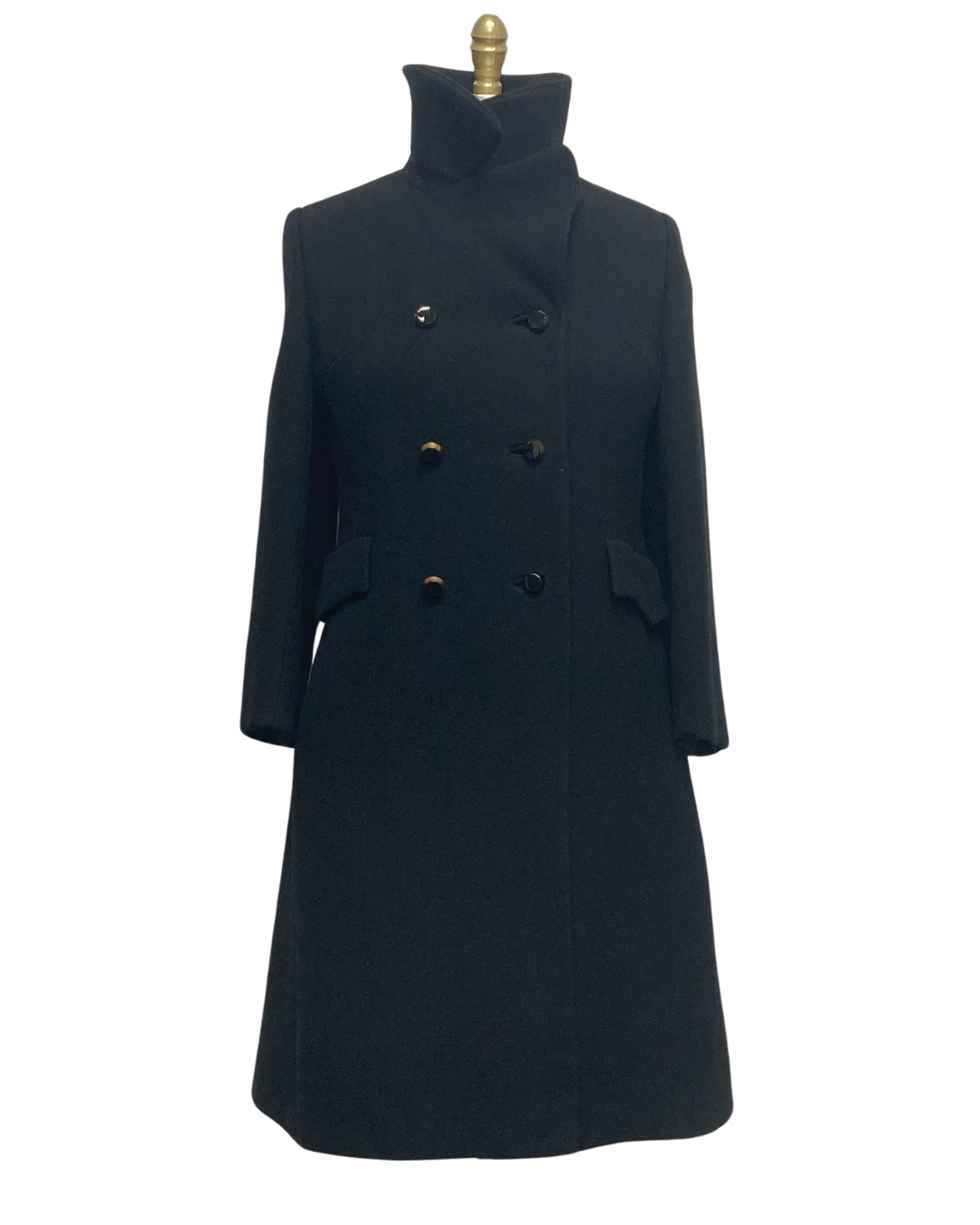 Vintage 1960s Women’s Black Wool Trench Coat | 1960s Black Coat