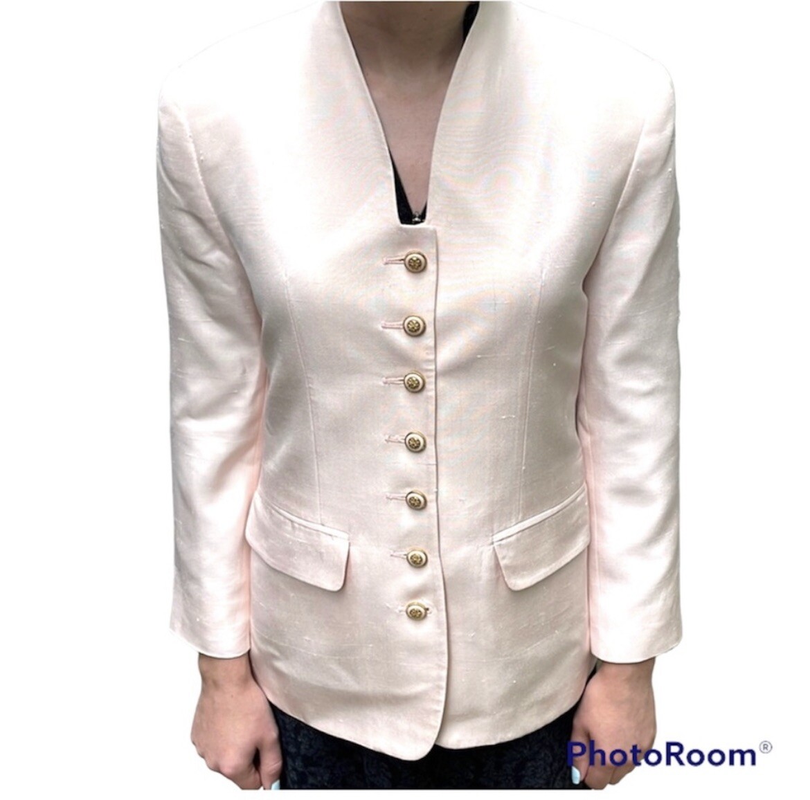 Vintage Herbert Grossman Saks 5th Avenue Blush Pink Silk Blazer Jacket Size 8P