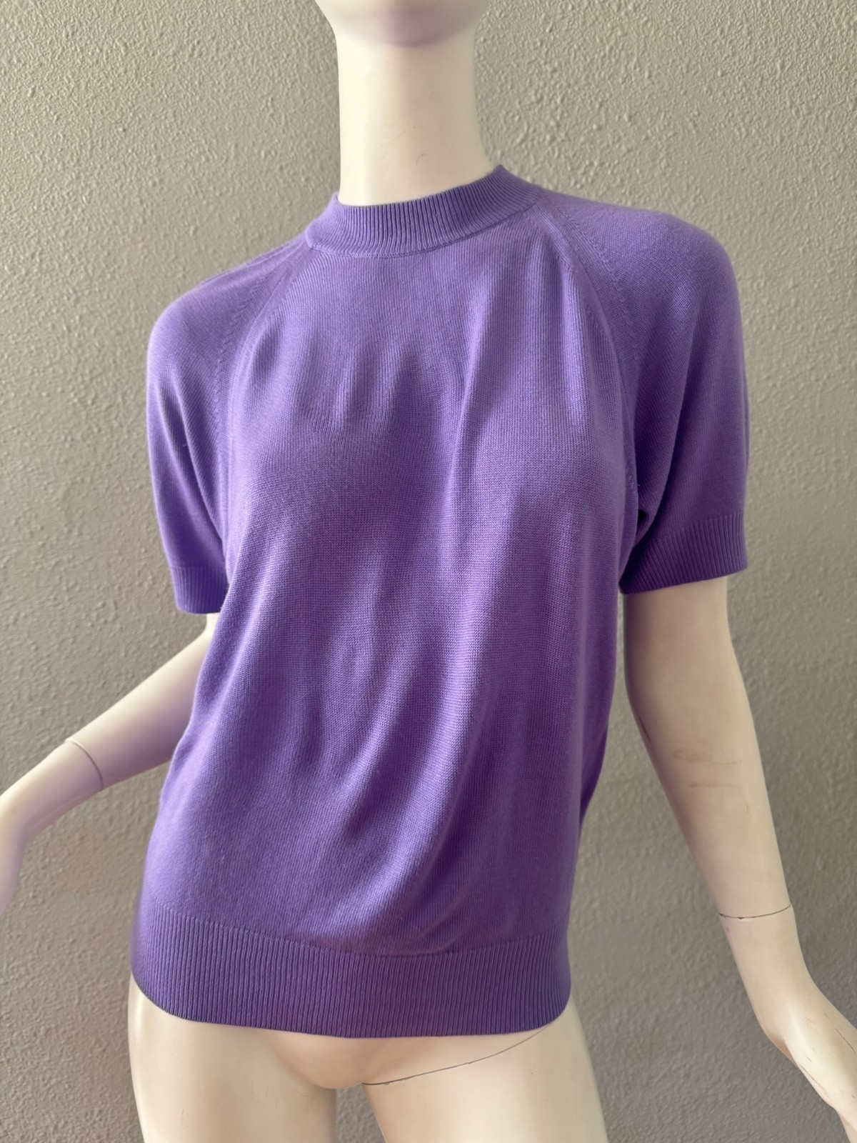 Vintage 70s Lavender Purple Mock Knit Pullover Sweater Top S