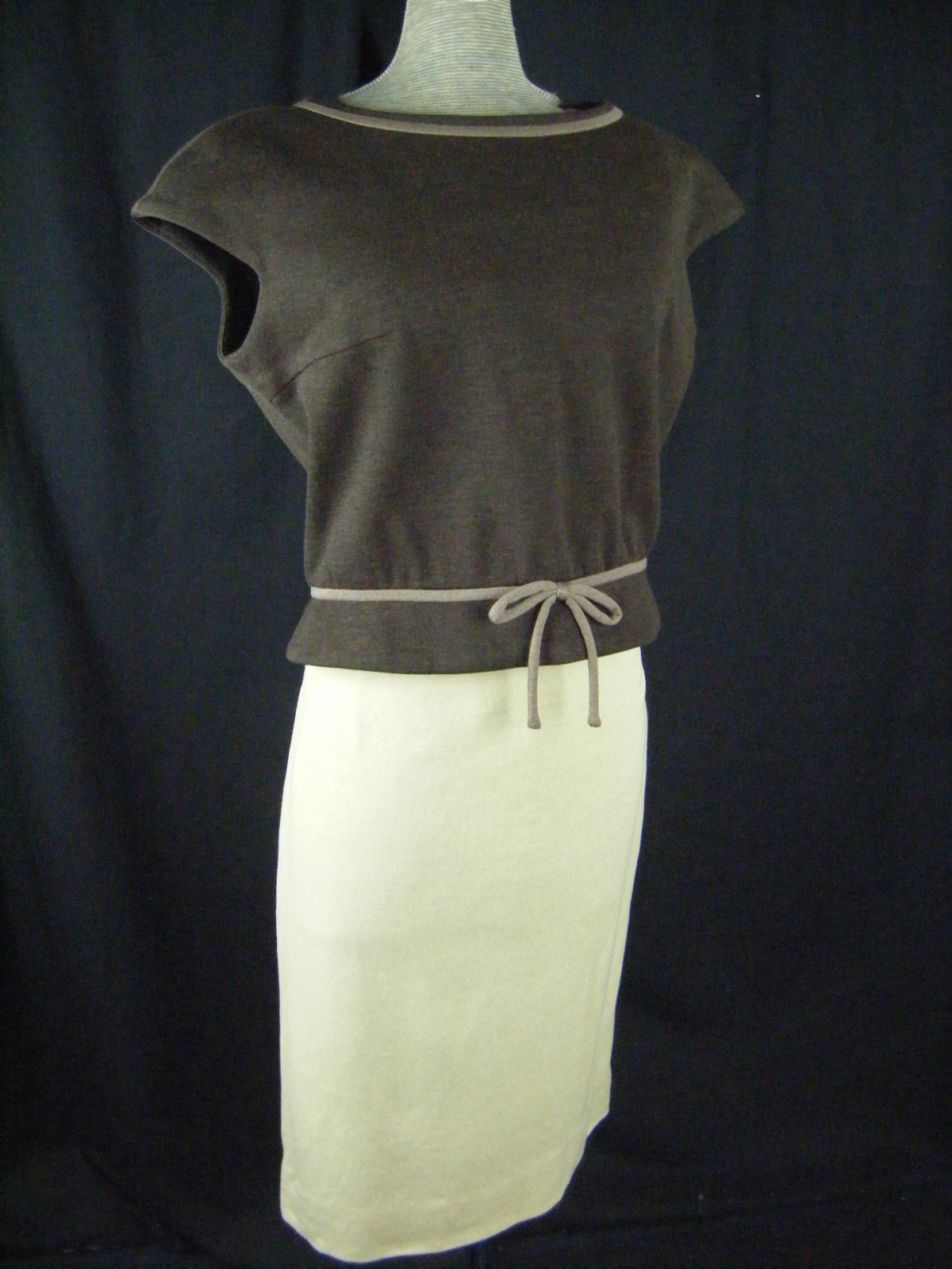 LILLI ANN Vtg 60-70s Beige/Brown Fine Wool Knit Top/Skirt/Jacket-Bust 40/M