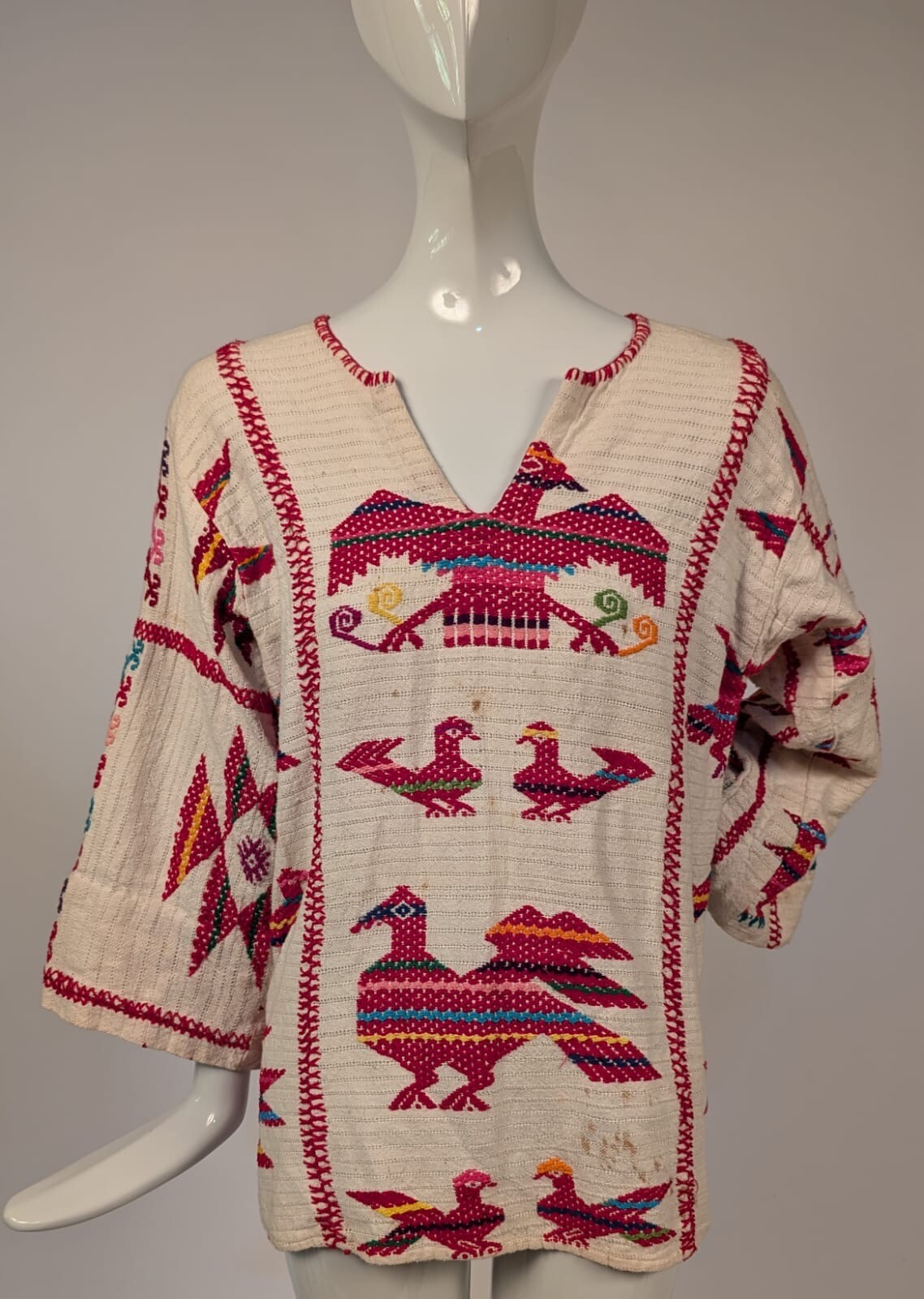 VINTAGE HIPPIE 1970’S COTTON WOVEN ETHNIC TOP W BIRDS