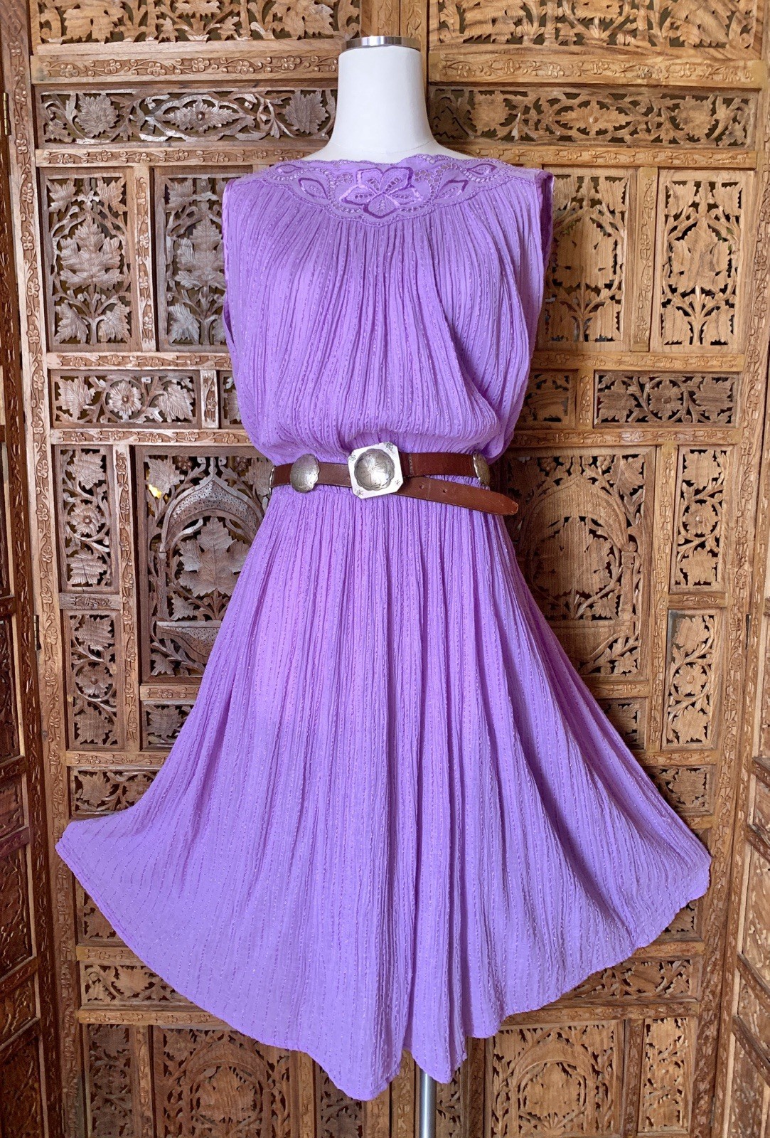 Vtg 70s Grecian Cotton Gauze Dress Goddess Boho Midi Shopping International L