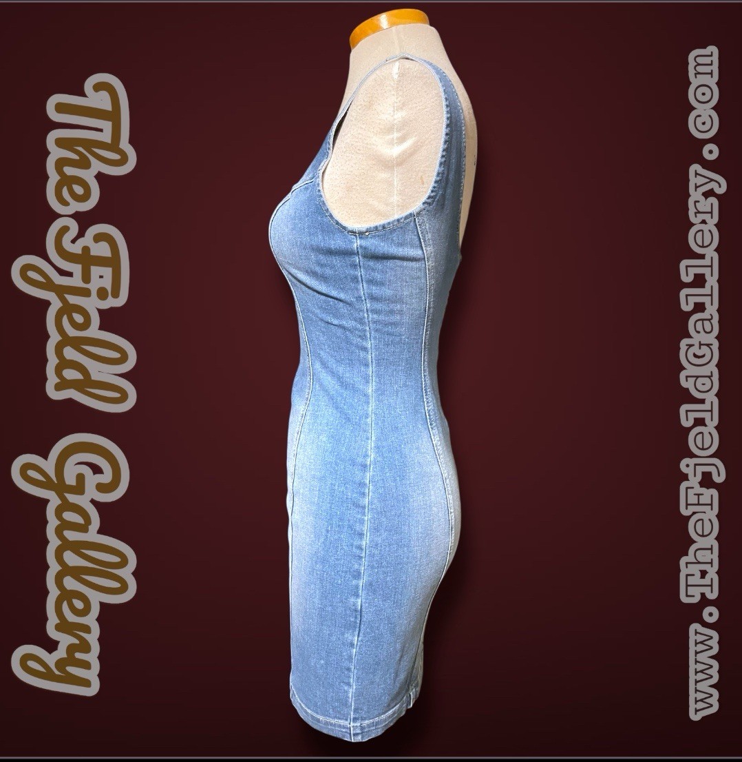 Vintage 1990’s Guess Stretch Distressed Denim Jean BodyCon Mini Tank Dress
