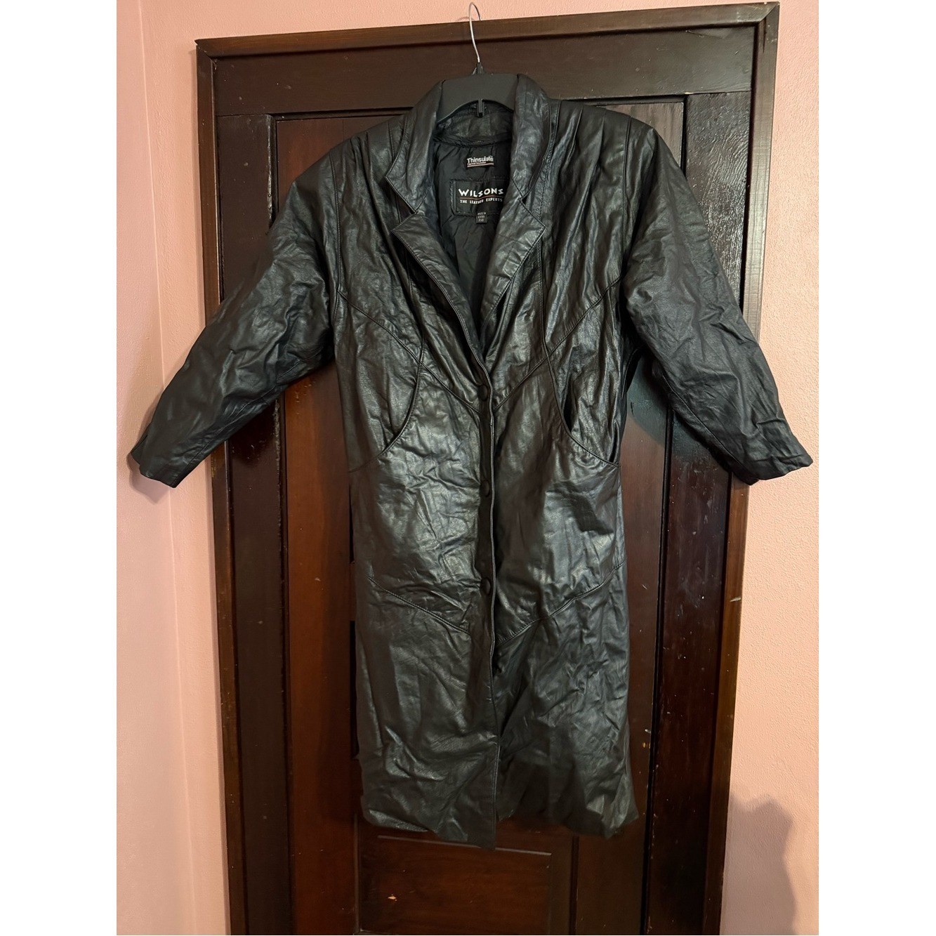Wilsons Leather Black Long Women’s Leather Trench Coat Thinsulate Vintage
