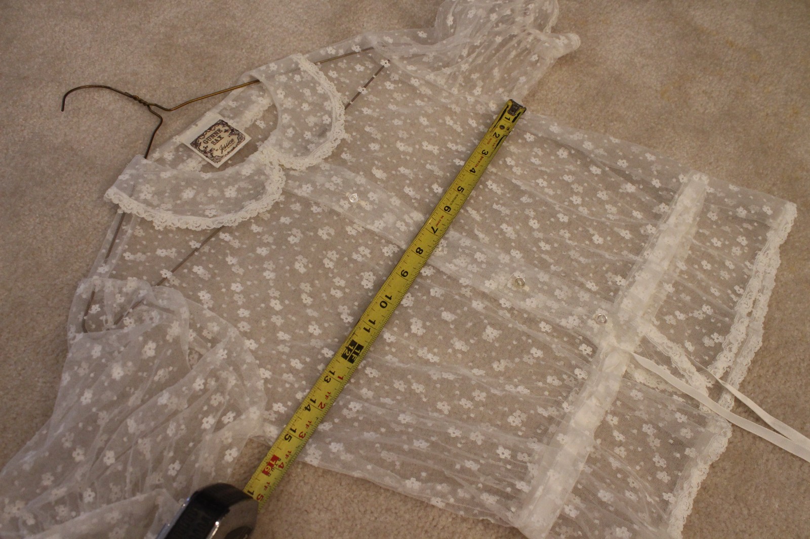 Vintage White Blouse Gunne Sax by Jessica Lace Design See Through Floral 1970s