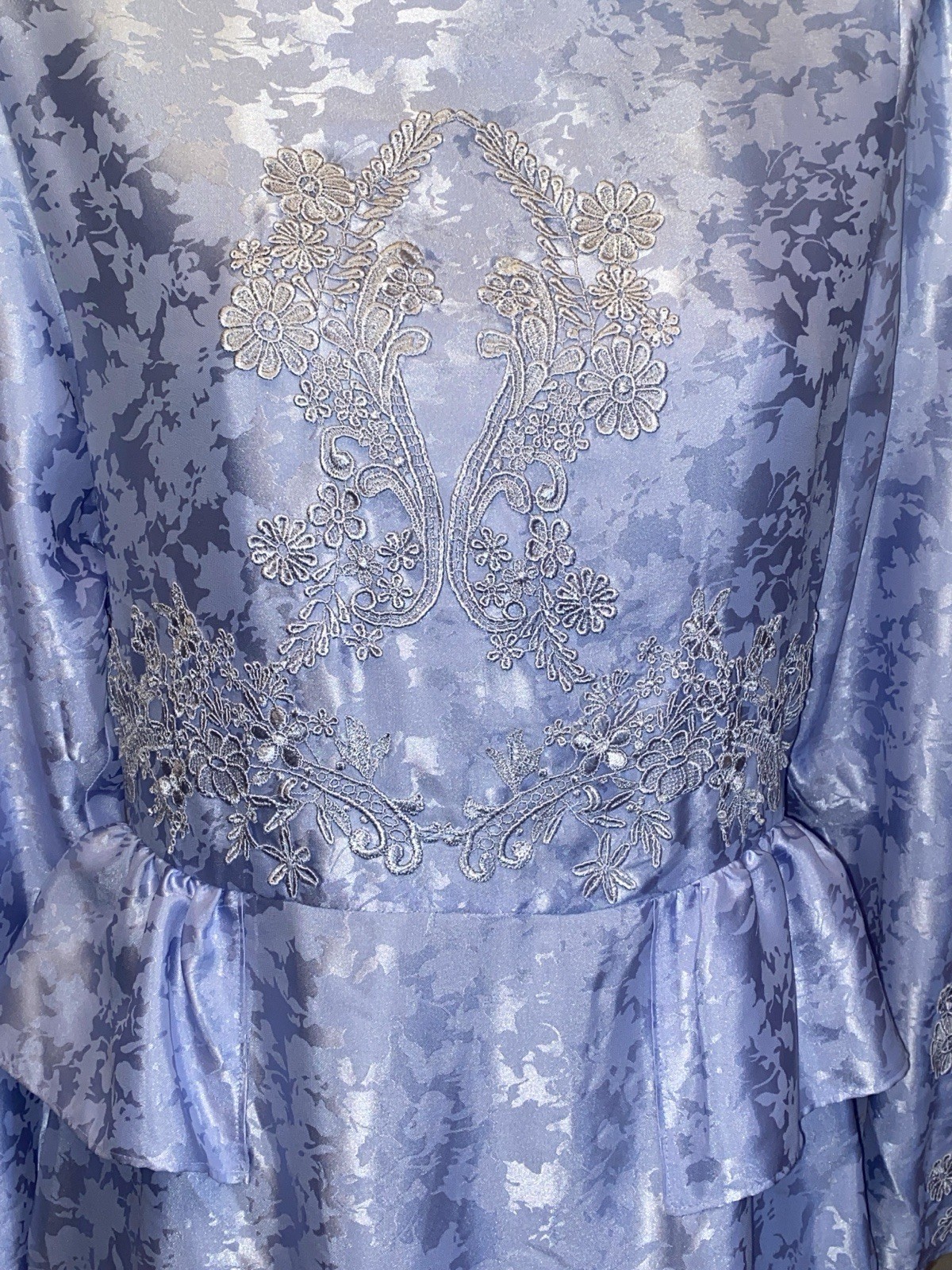 CC Courtenay Vintage 1990’s Brocade Satin Peplum Dress With Bridal Lace 10 Px