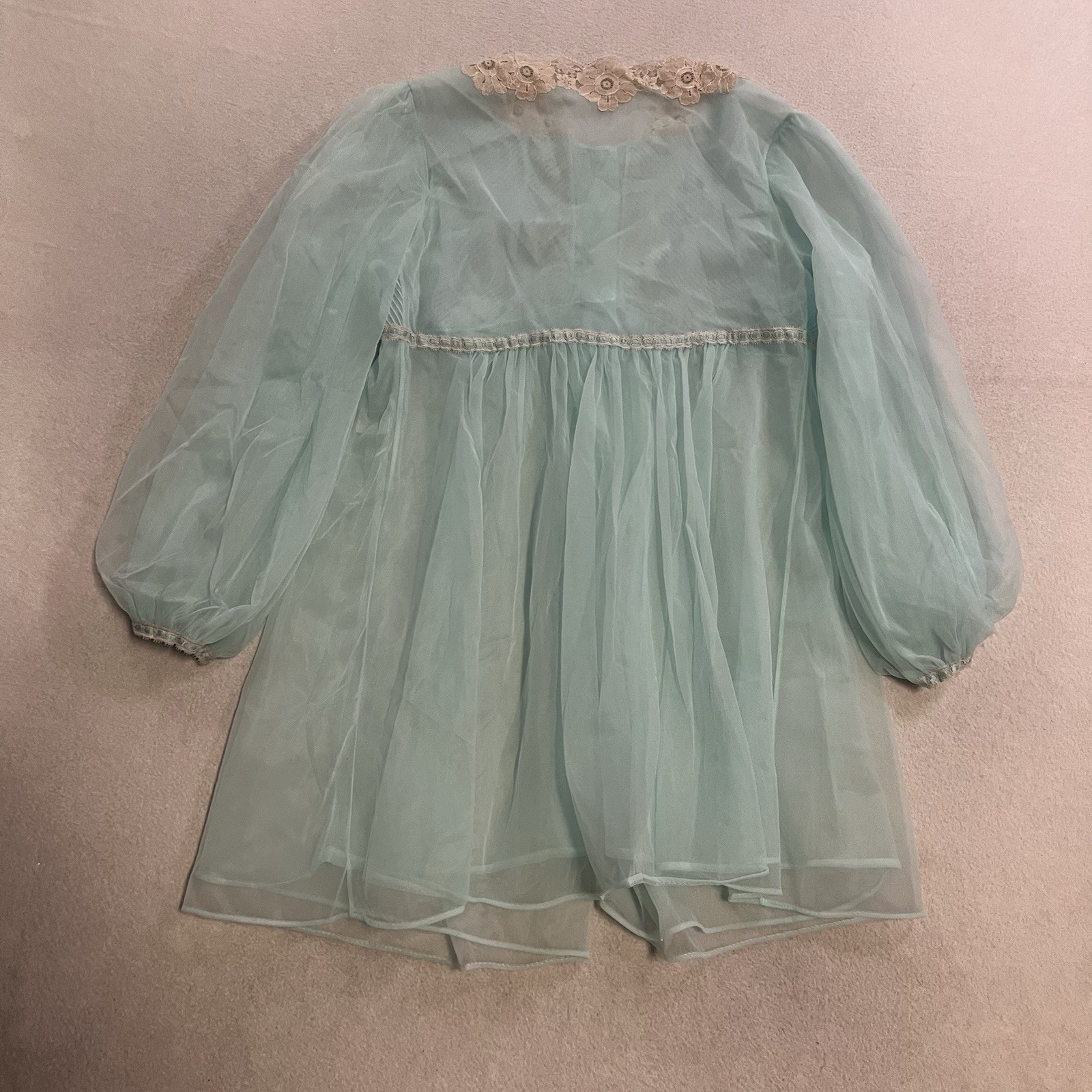 Vintage Gossadd Artemis 60’s Nightgown Set Women’s Petite Blue Ruffle Sheer