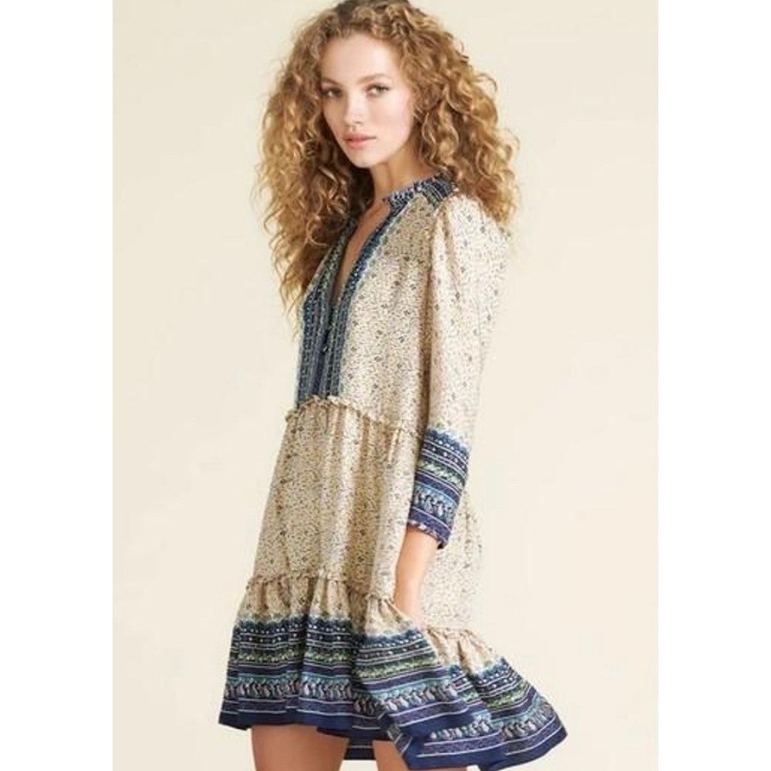 Veronica Beard Silk Mini Dress Floral Print Tiered Bohemian Boho