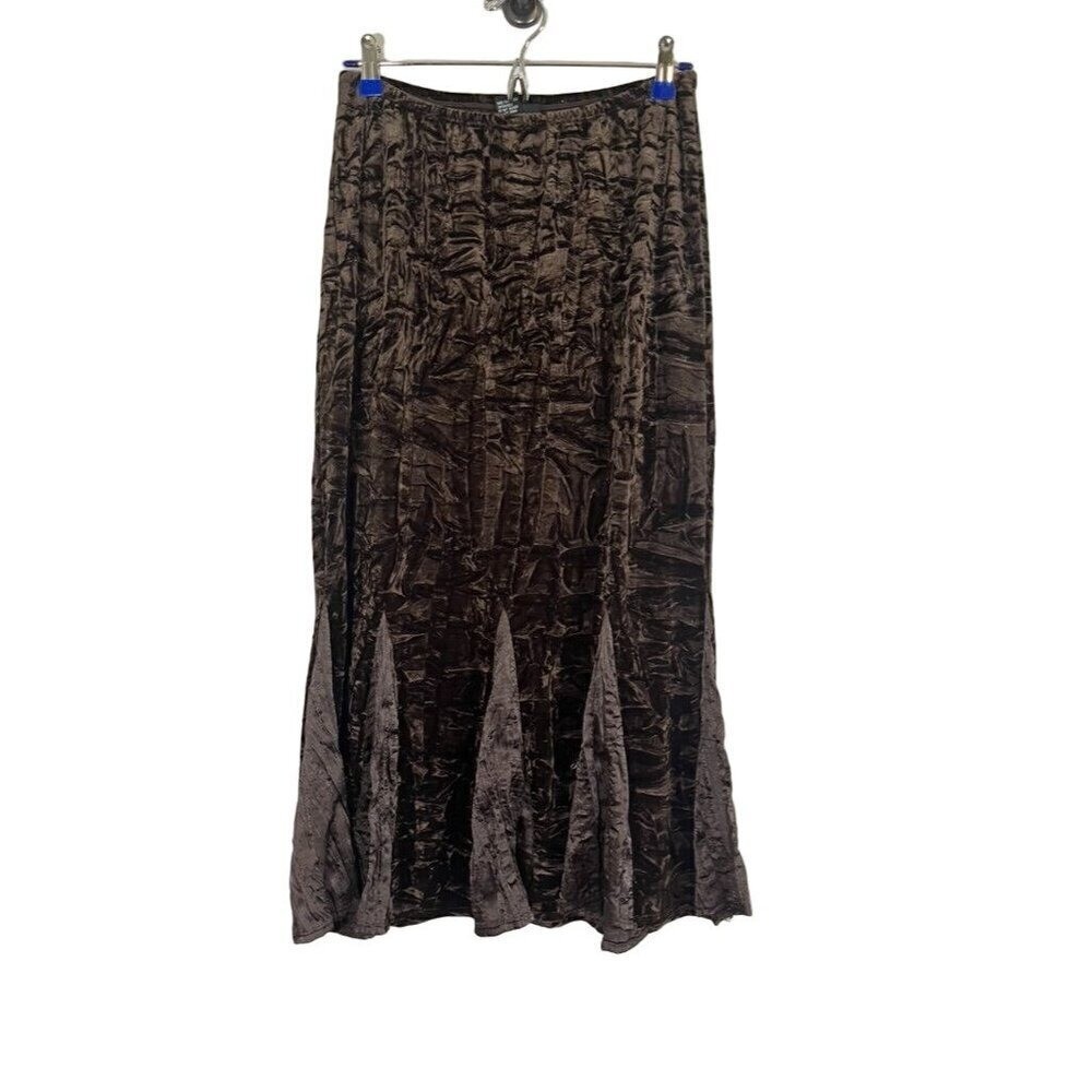 Retro Velvet Sequin Maxi Skirt S Brown Indie Hippie Concert Western Boho Chic