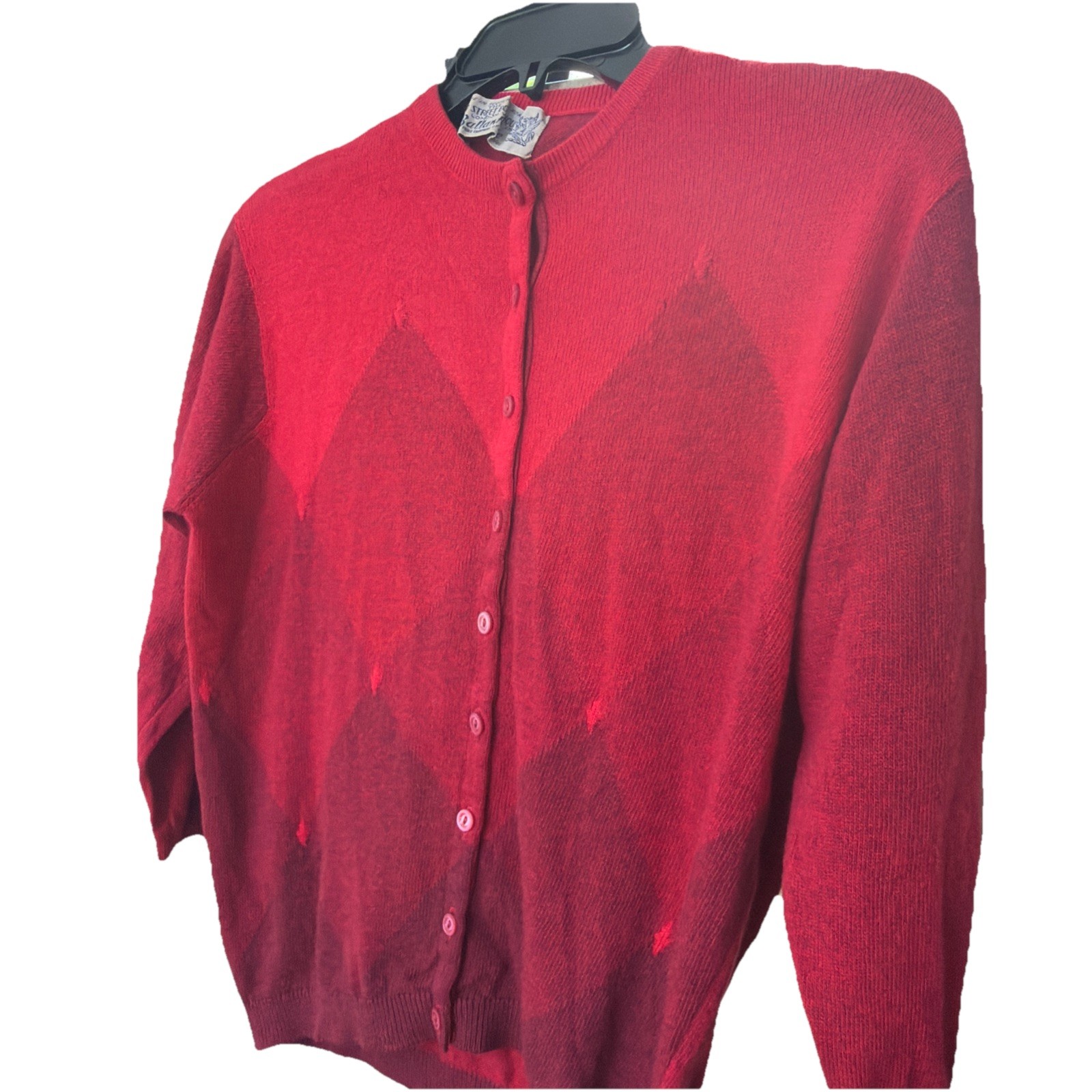 Vintage 1950s Ballantyne Scotland 100% Cashmere Cardigan Sweater Bond Street Red