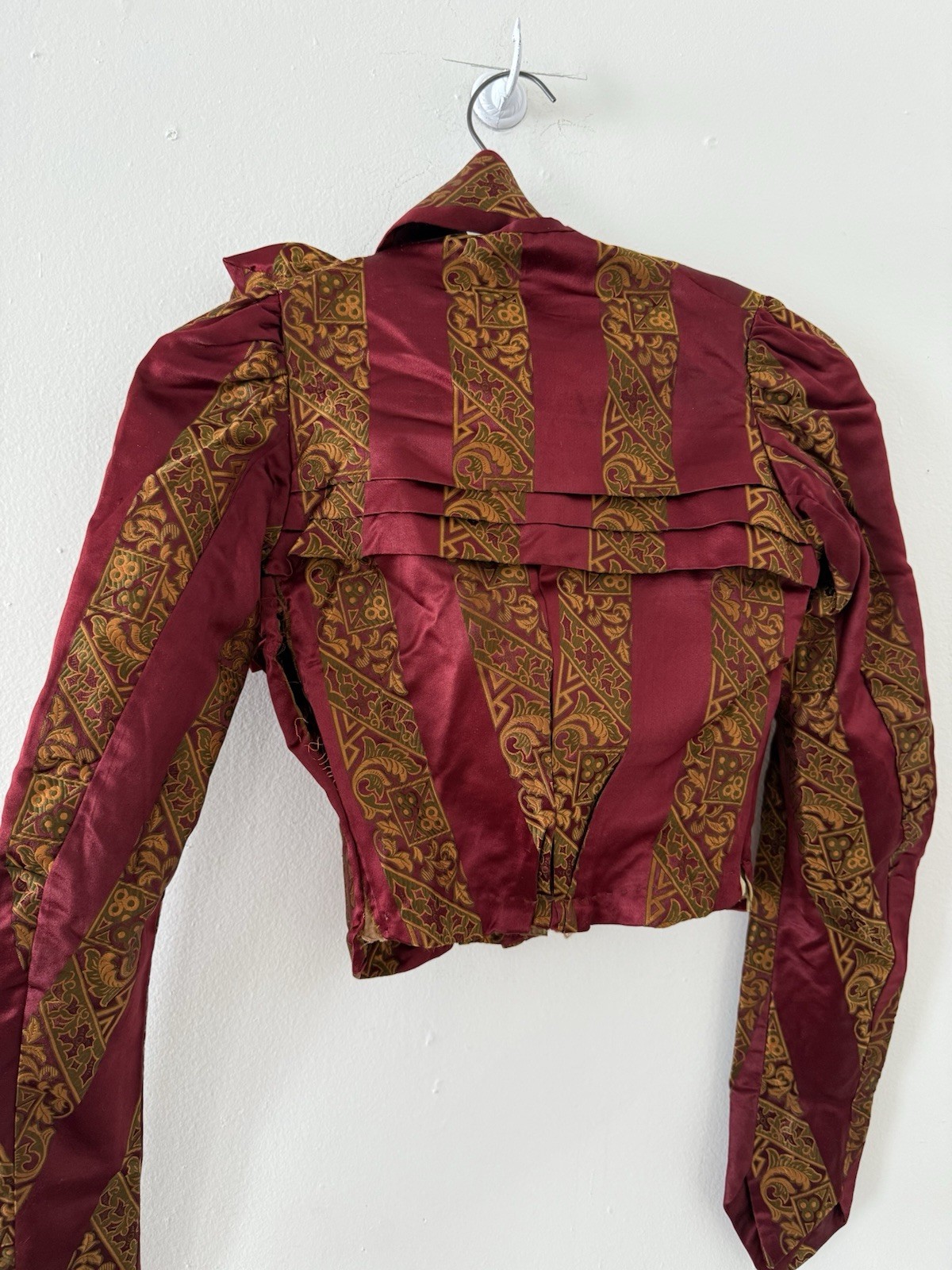 Antique Victorian Brocade Silk Satin Bodice Jewel Toned Boning 1800s XXS/XS