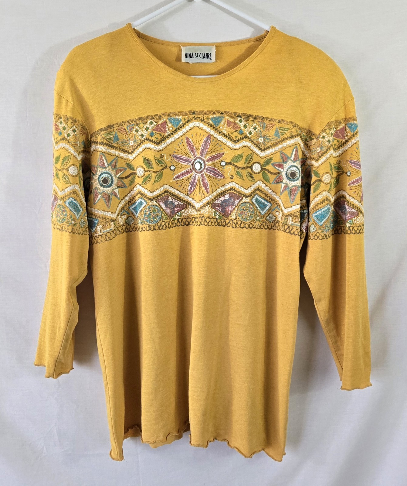 Vintage Nina St Claire Women’s Yellow Top With Shoulder Pads Measures Large