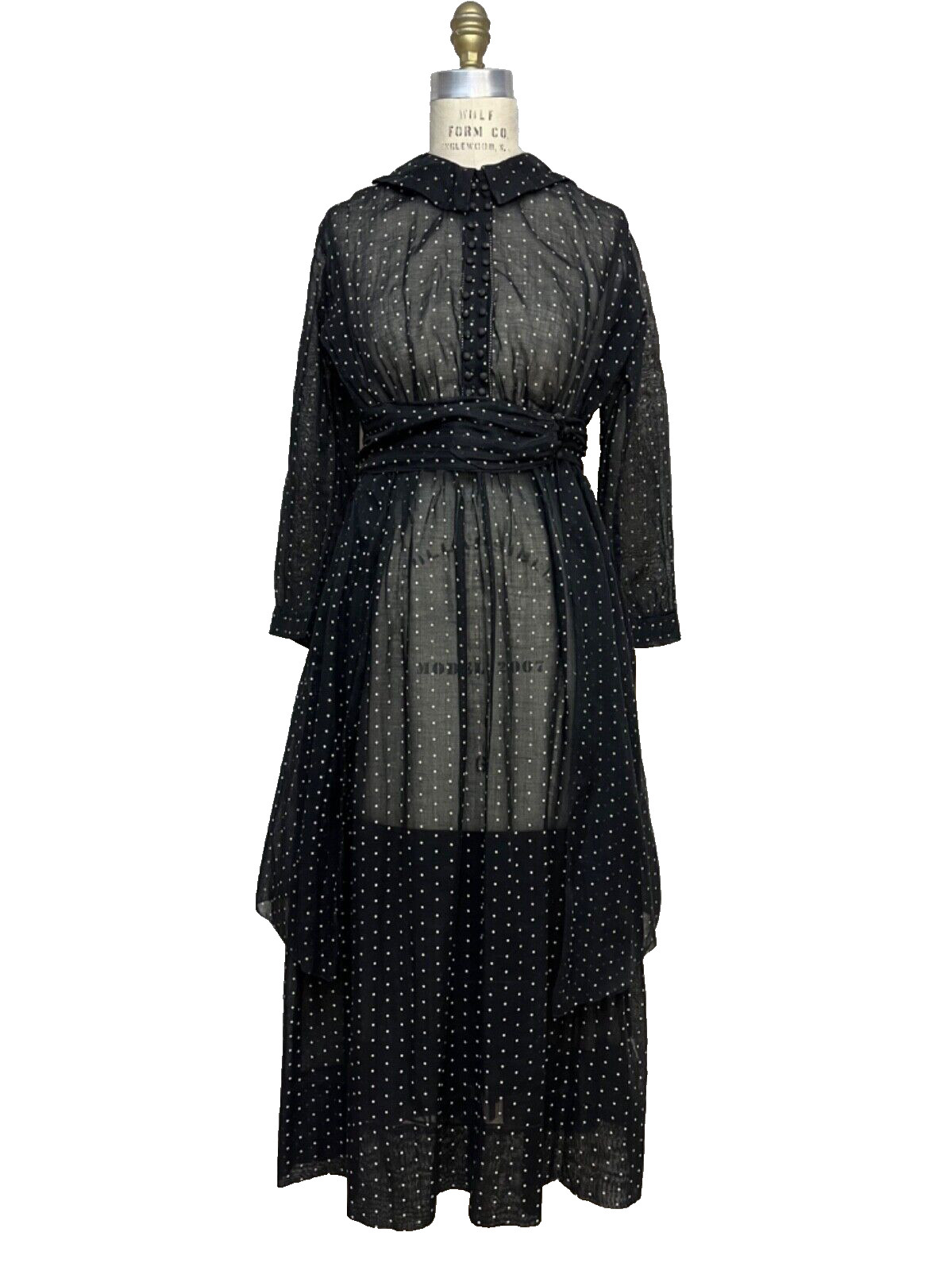 Victorian Edwardian Lawn Voile Dress Sheer Tiny Dot Cotton Tea Mourning Goth XS