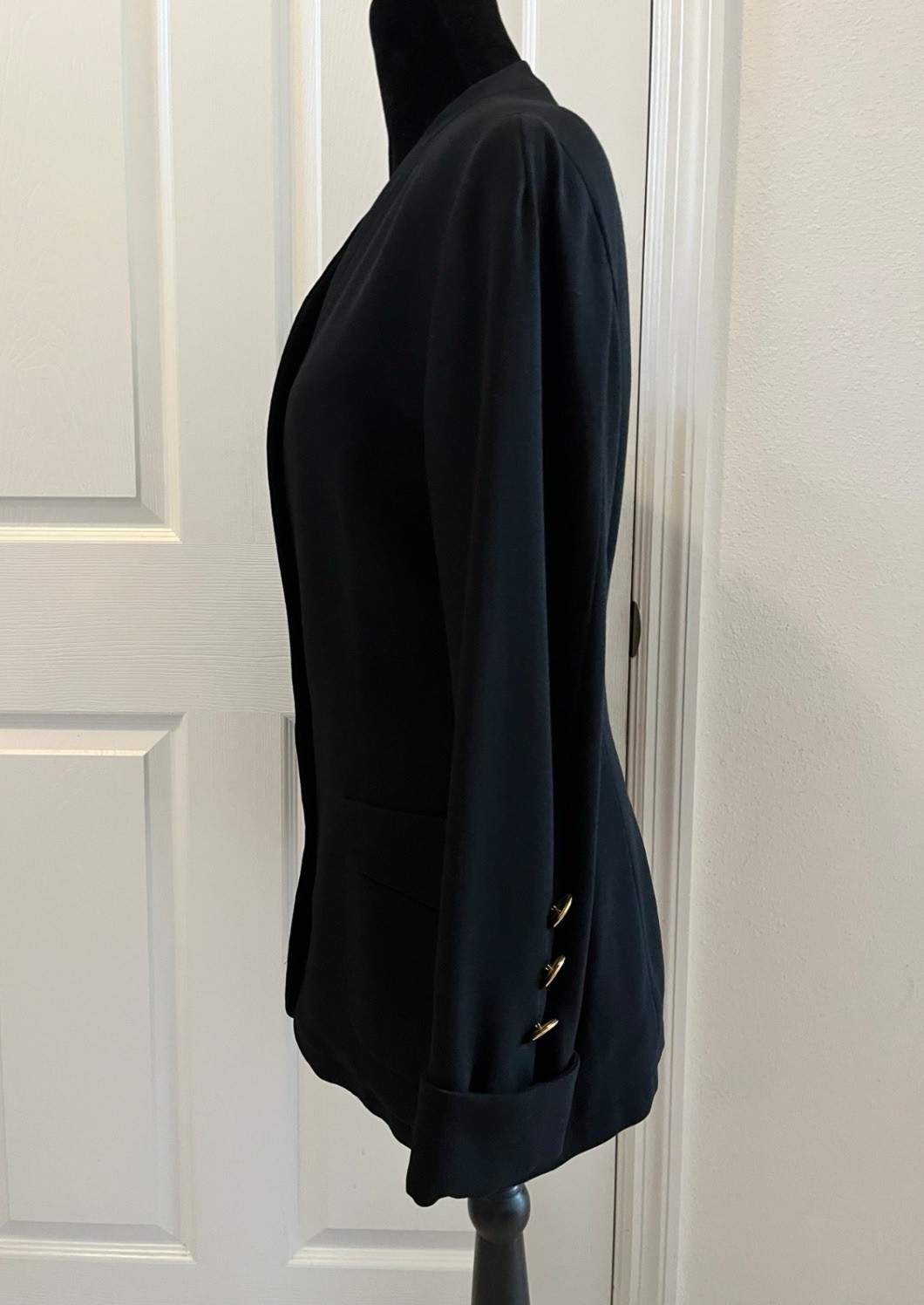 Vintage GENNY Black Wool Jacket With Gold Buttons, Signed, Italian Size 42