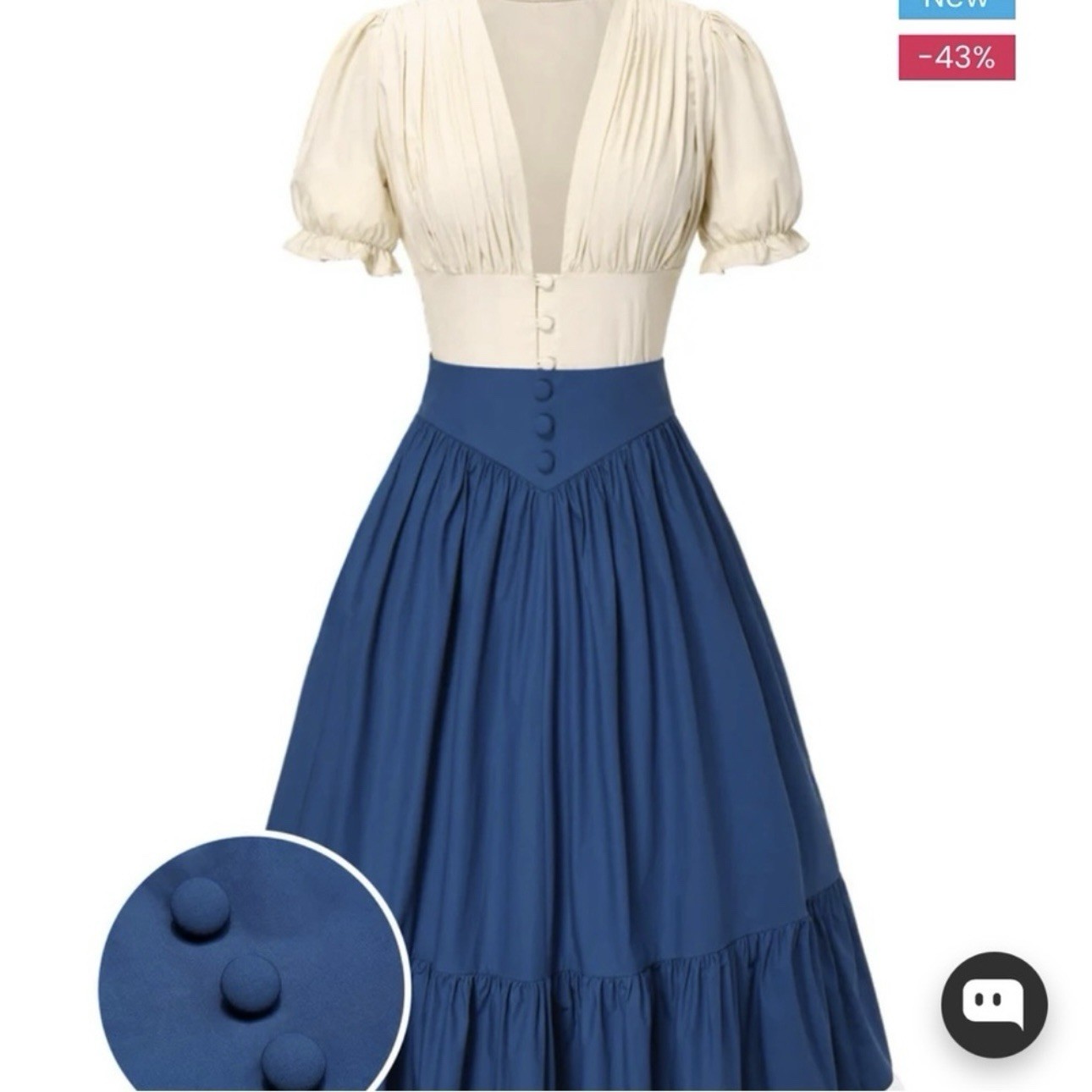 Vintage 2 piece Retro Stage Cream and Blue 1940’s Dress