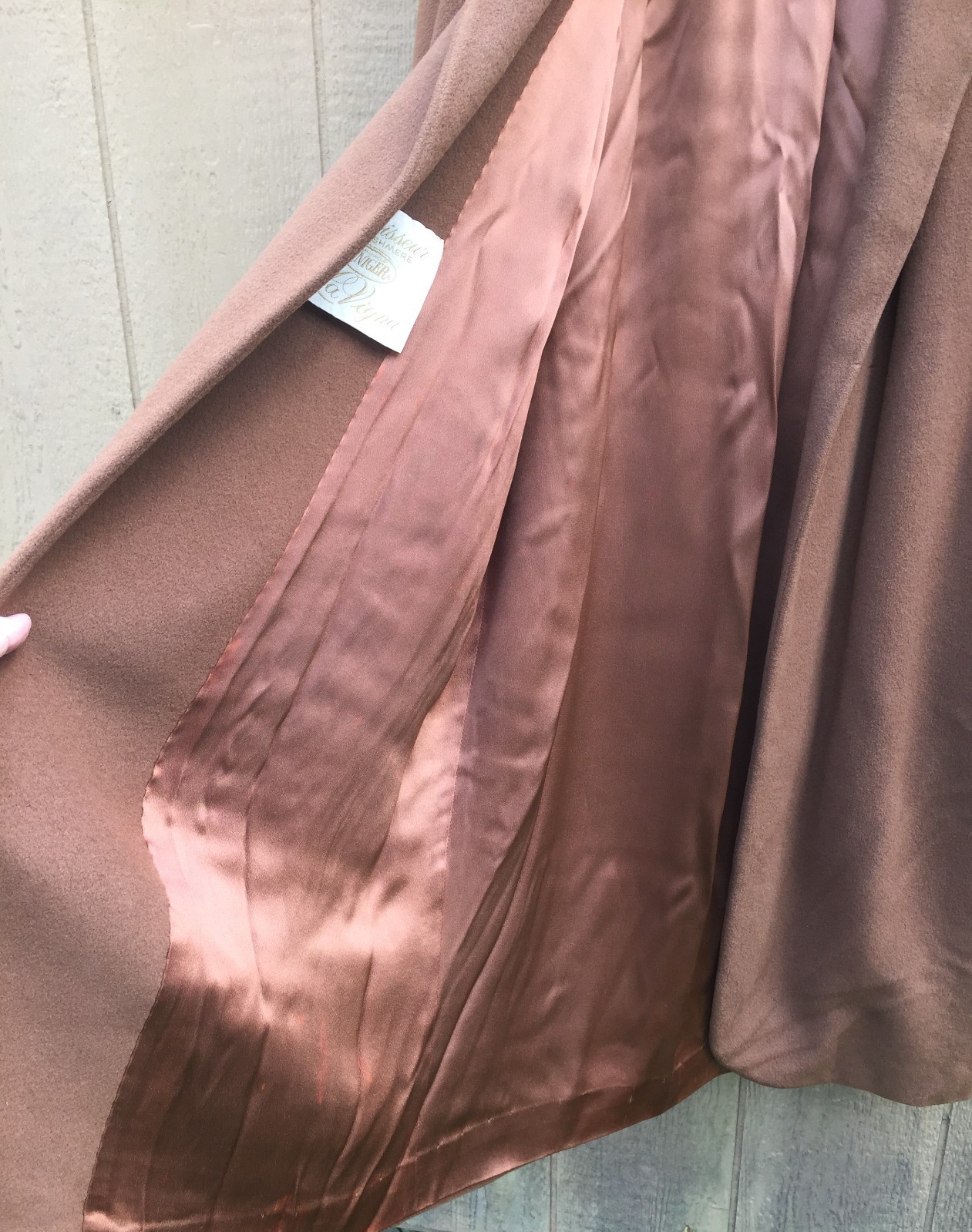 Helen of Memphis Vintage 100% Cashmere XL Long Coat Buttonless Style Brown Lined