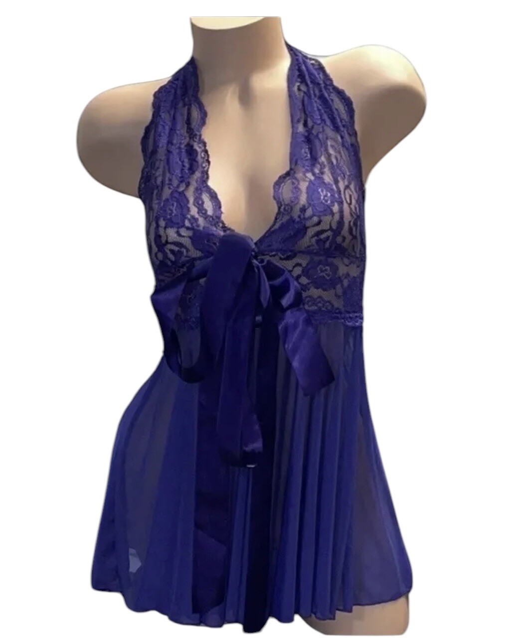 AVIDLOVE Purple Sheer Mesh Lace Satin Tie Nightgown Womens M NOS