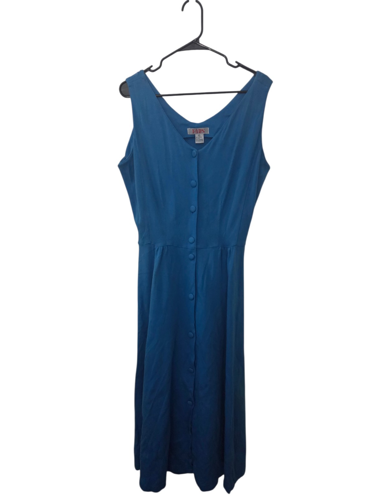 Vintage 80s Blue FADS Cotton Sleeveless Button Front Dress Size XL