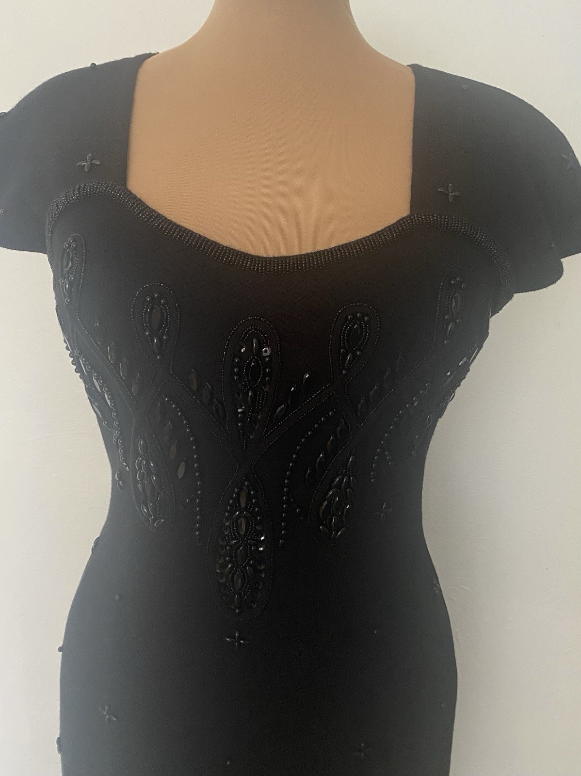 Vintage 90s CASUAL CORNER Beaded Sweater Dress *Medium* Wool Blend Embellished